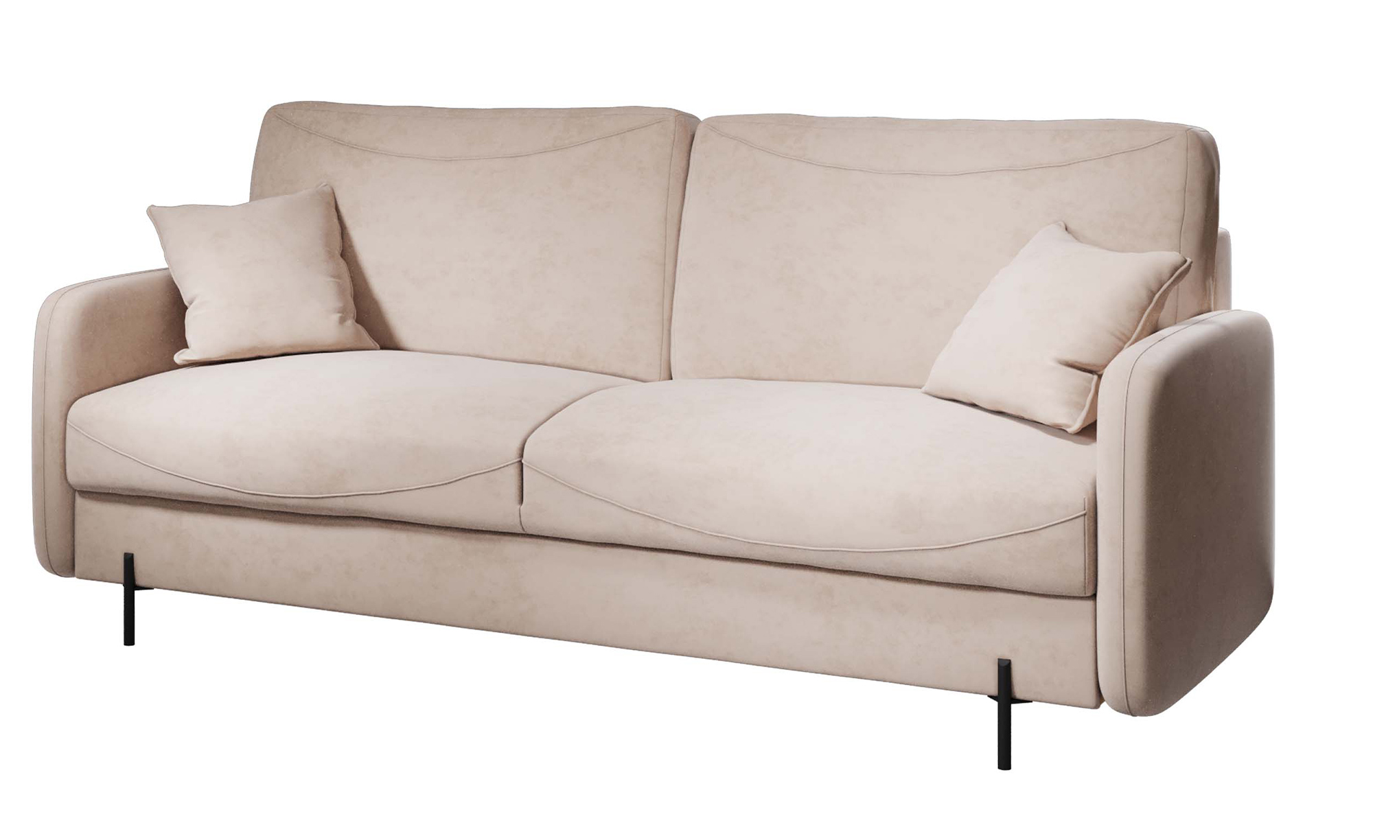 Kanapa rozkładana trzyosobowa Barcuzzi z pojemnikiem kremowa welur hydrofobowy - zdjęcie 1