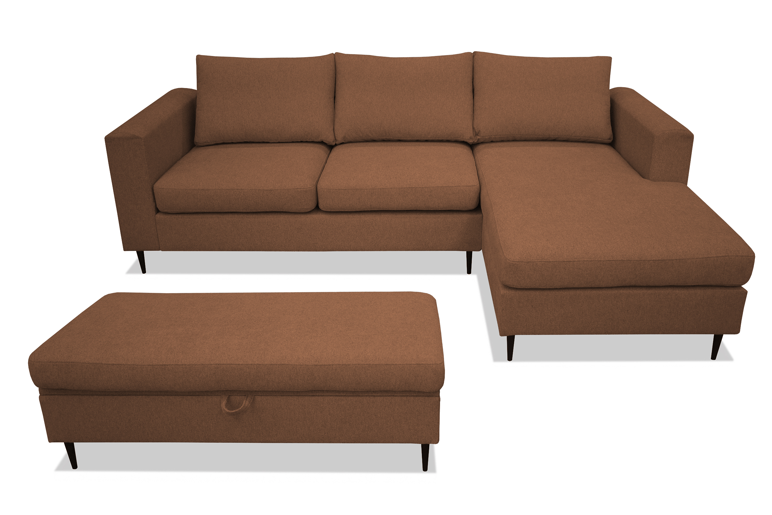 Narożnik z funkcją spania Barbiano z pufą brązowy plecionka hydrofobowa prawostronny - zdjęcie 1