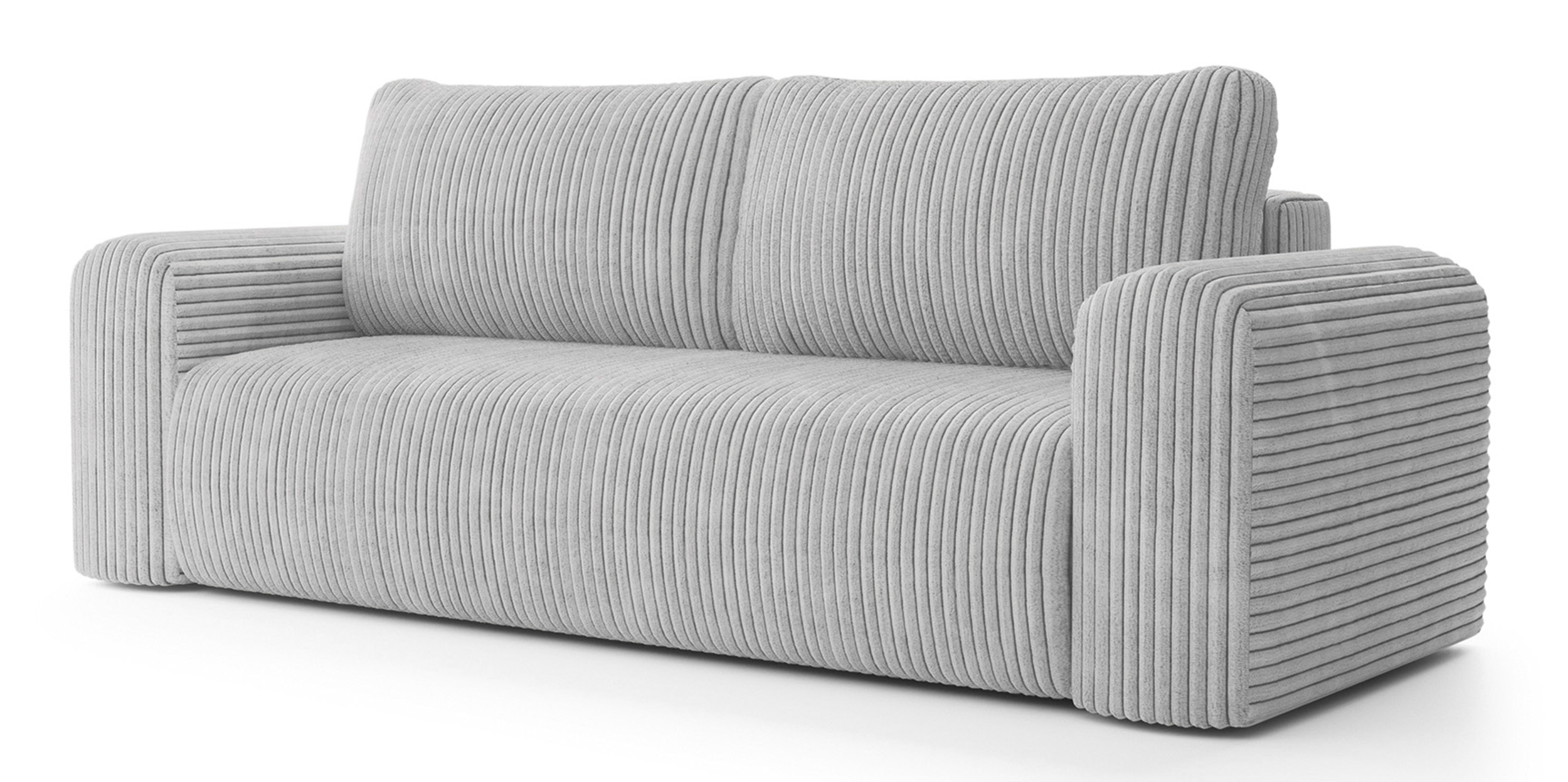 Kanapa rozkładana trzyosobowa Lelu z pojemnikiem jasnoszara gruby sztruks - zdjęcie 1