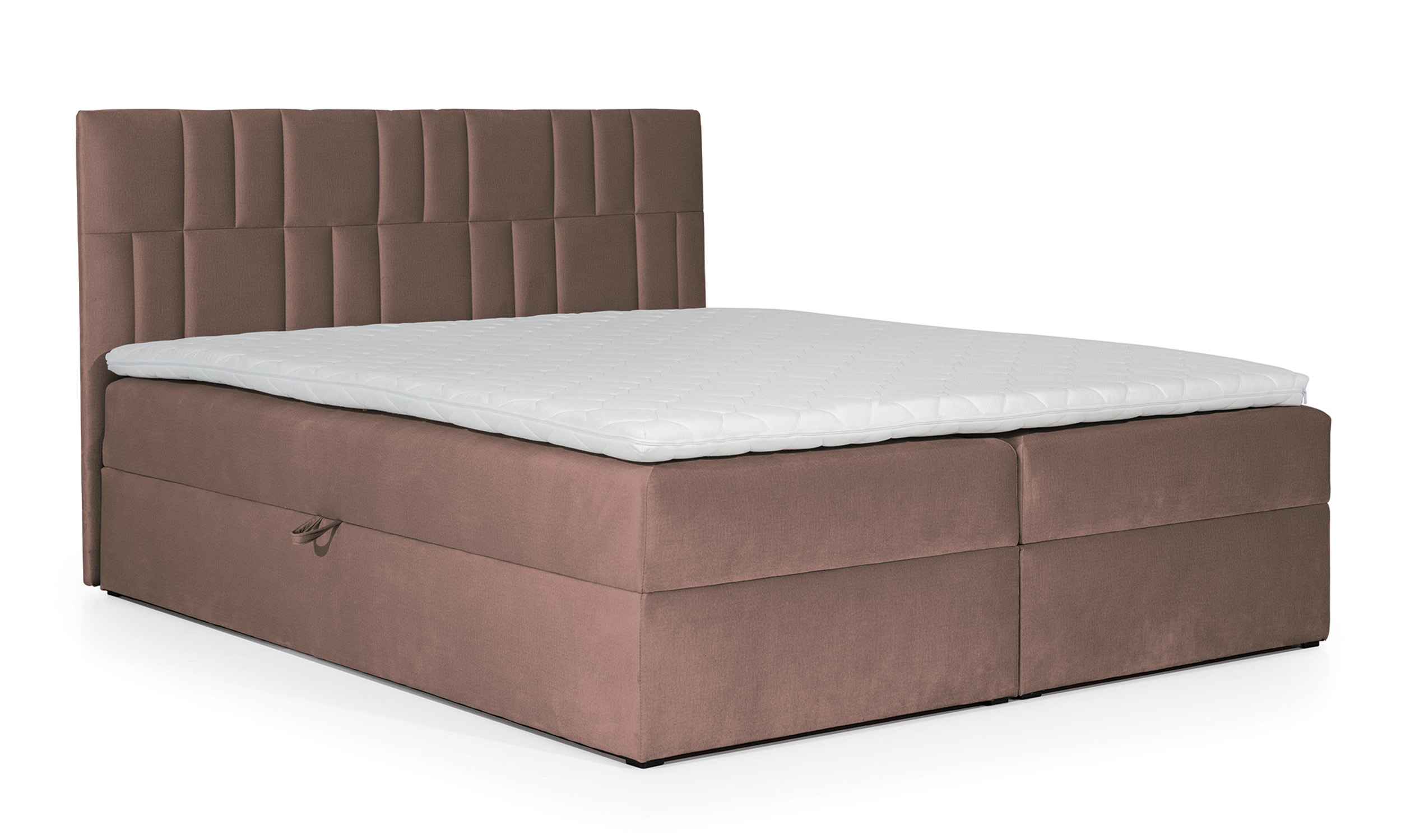 Łóżko kontynentalne Dalwik 120x200 z dwoma pojemnikami, materacem i topperem różowe hydrofobowe