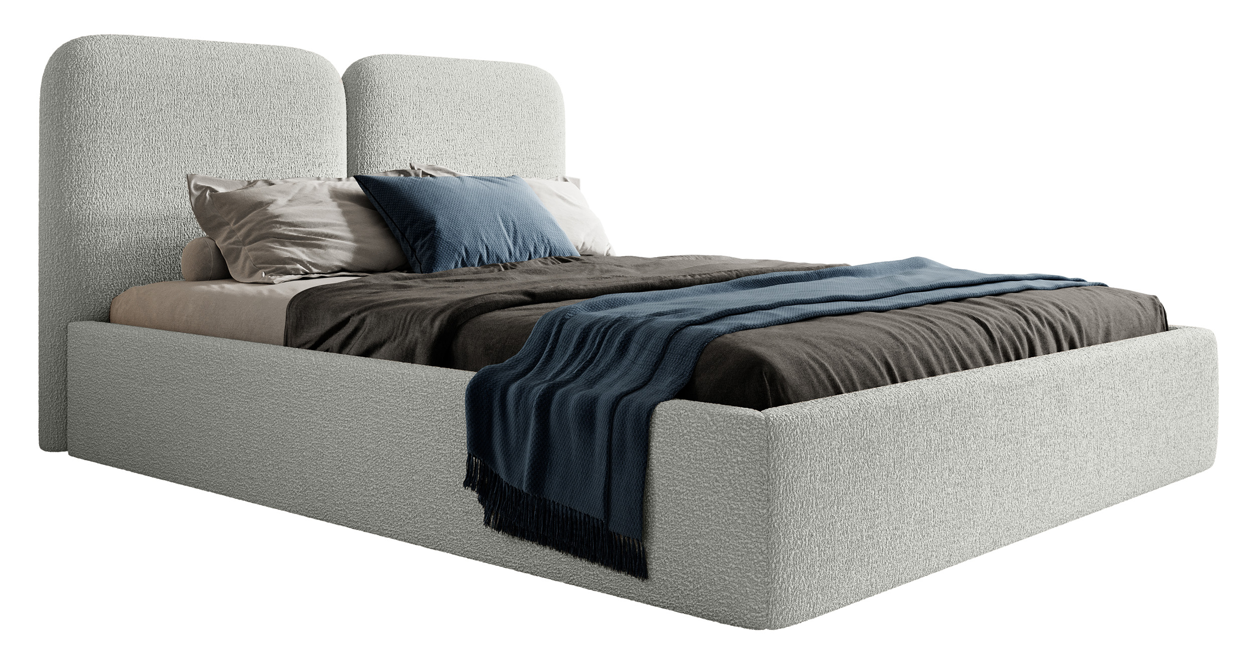 Łóżko tapicerowane Vimsalo 180x200 cm z pojemnikiem szare boucle - zdjęcie 1