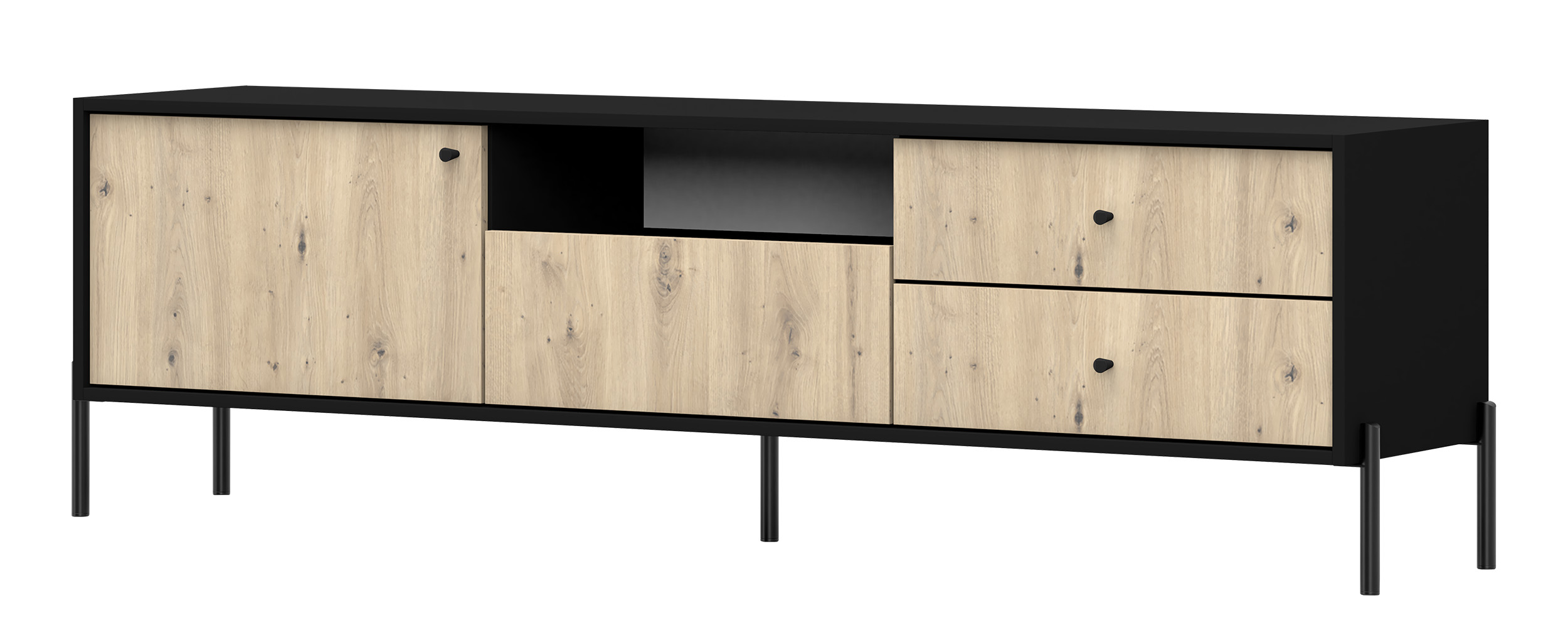 Szafka RTV Raviero z trzema szufladami 200 cm Czarny/Dąb artisan - zdjęcie 1