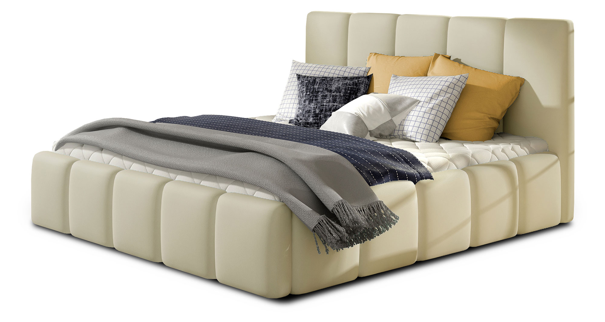 Łóżko tapicerowane Wapen 180x200 cm z pojemnikiem kremowe ekoskóra