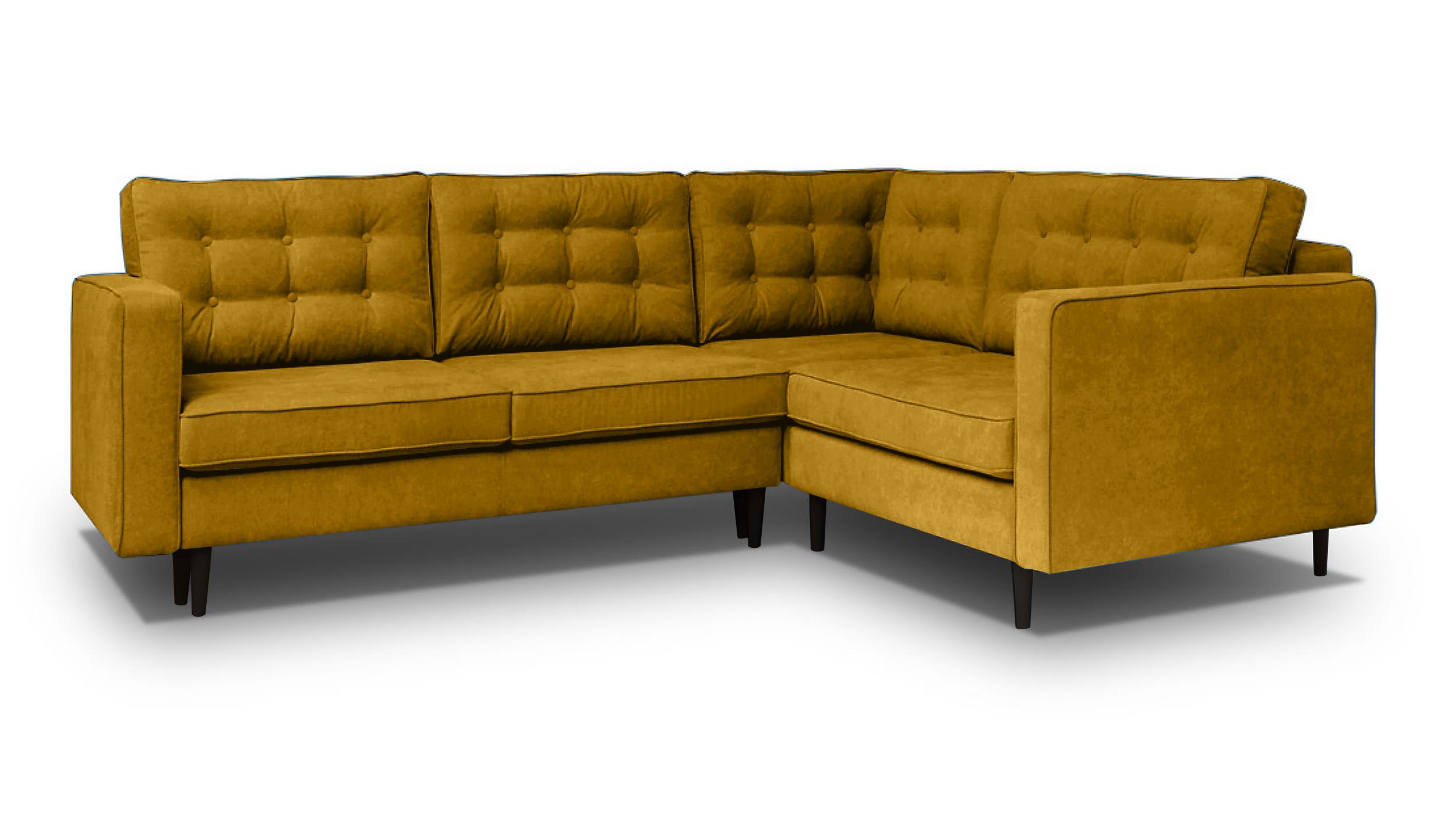 Narożnik z funkcją spania Juttic 250 cm L-kształtny z pojemnikiem musztardowy welwet prawostronny - zdjęcie 1