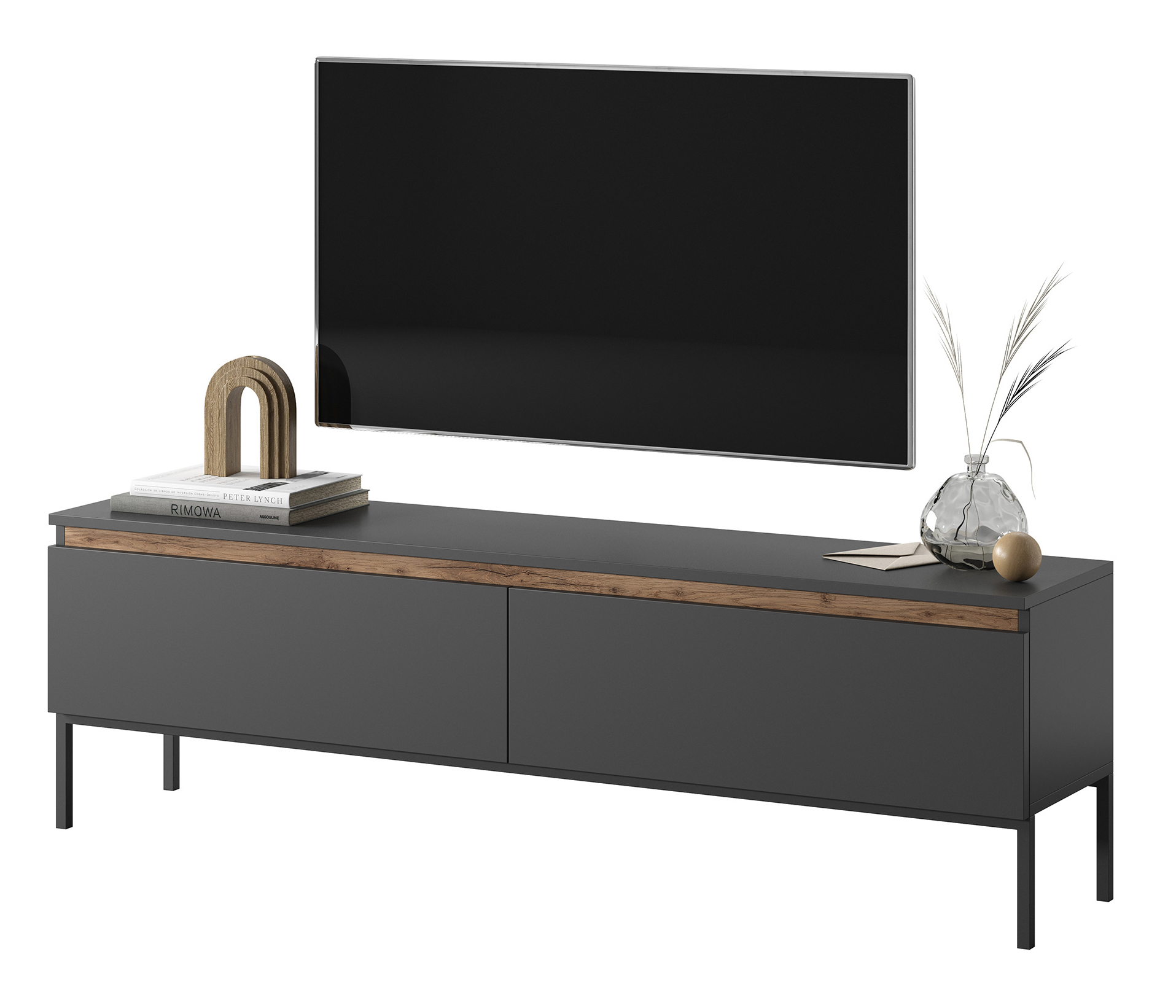 Szafka RTV Bemmi 150 cm grafitowa ze wstawką dąb wotan