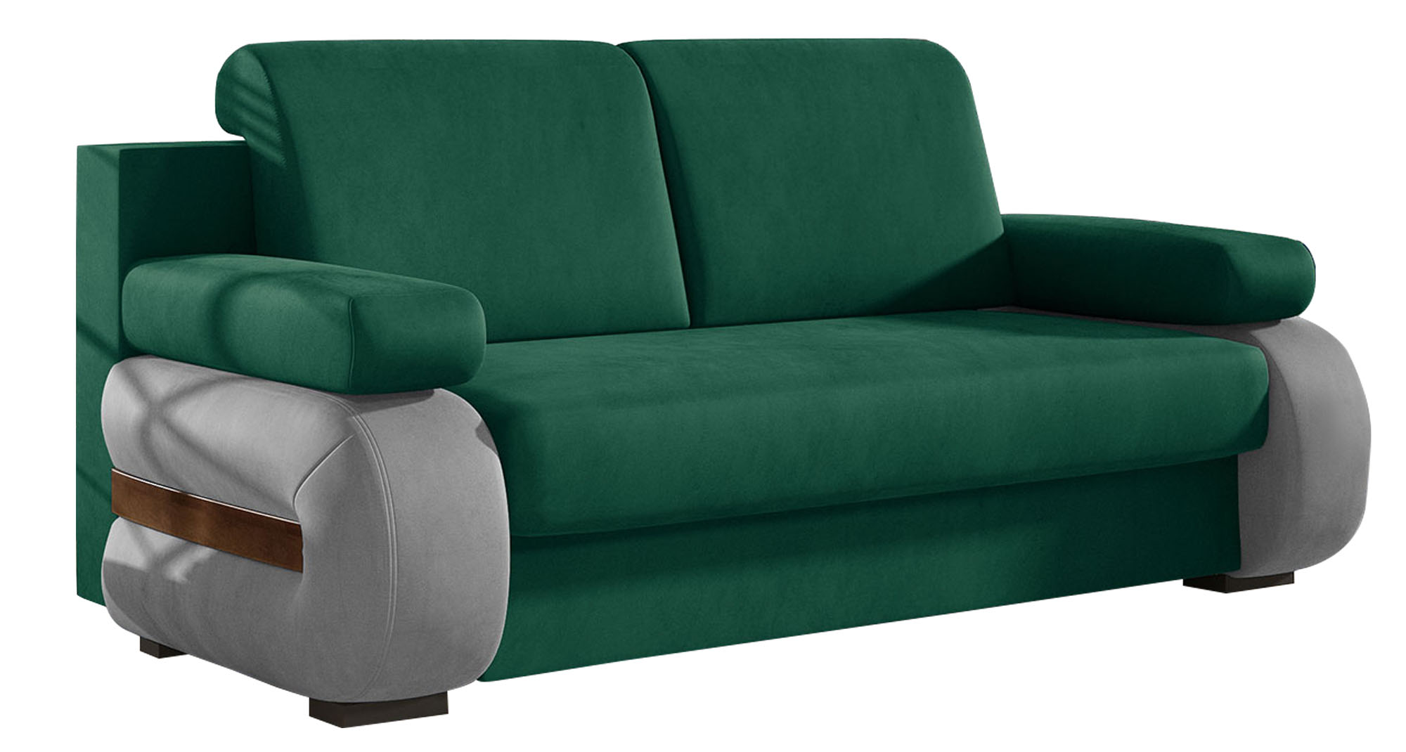 Kanapa rozkładana dwuosobowa Sorrel z pojemnikiem zielona / szara welwet hydrofobowy - zdjęcie 1