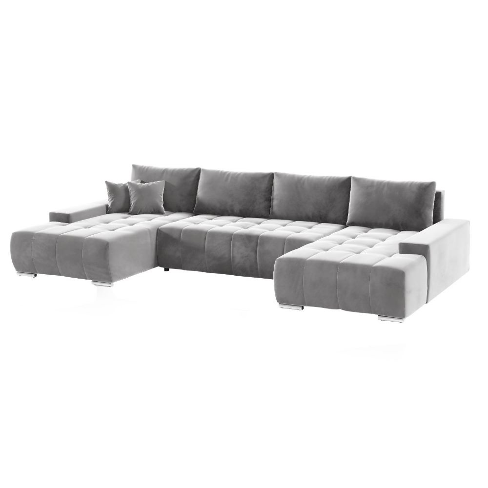 Narożnik z funkcją spania Magliano U szary welur hydrofobowy - zdjęcie 1