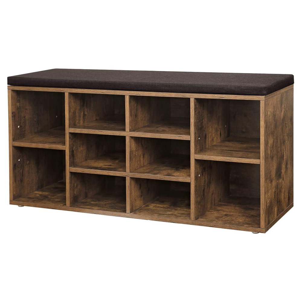 Ławka do przedpokoju Ramizu 104x30 cm z półkami na buty brązowa - zdjęcie 1