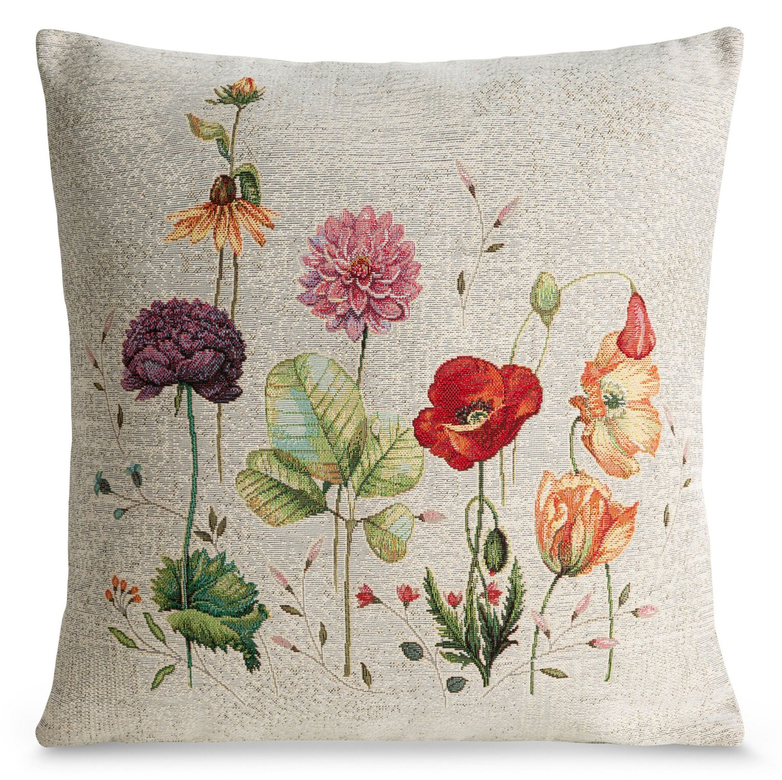 Poszewka na poduszkę Sydnes 45x45 cm popielata z motywem kwiatów - zdjęcie 1