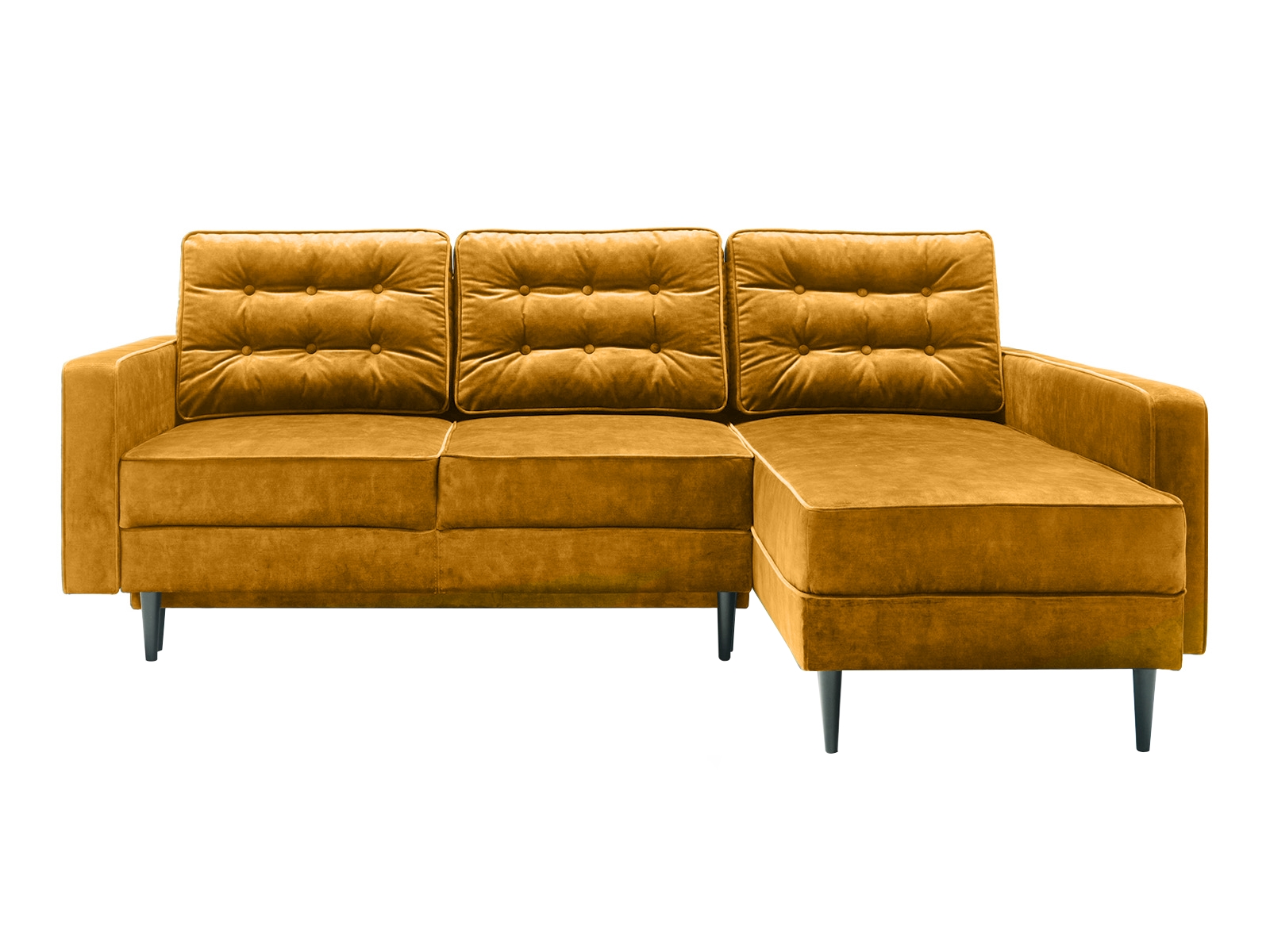 Narożnik z funkcją spania Juttic 227 cm L-kształtny z pojemnikiem musztardowy welwet prawostronny - zdjęcie 1