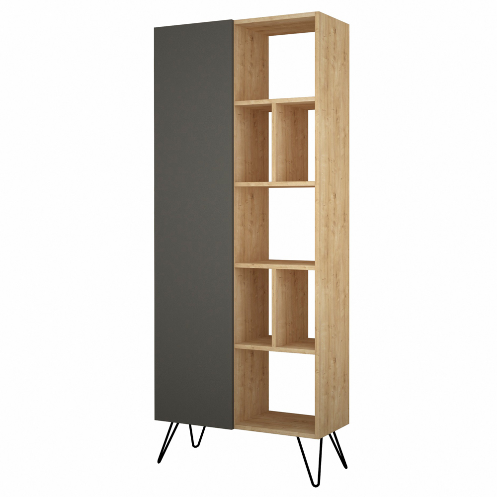 Regał zamykany Phragmites antracyt/dąb - zdjęcie 1