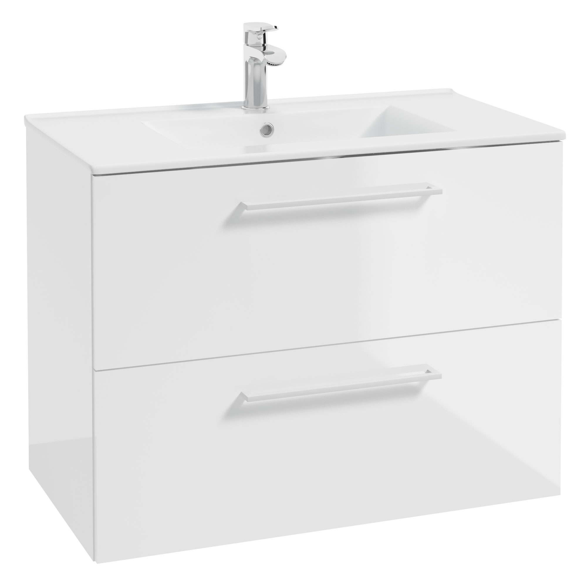 Szafka z umywalką Modullac 80 cm biały połysk z dwiema szufladami i białym uchwytem - zdjęcie 1
