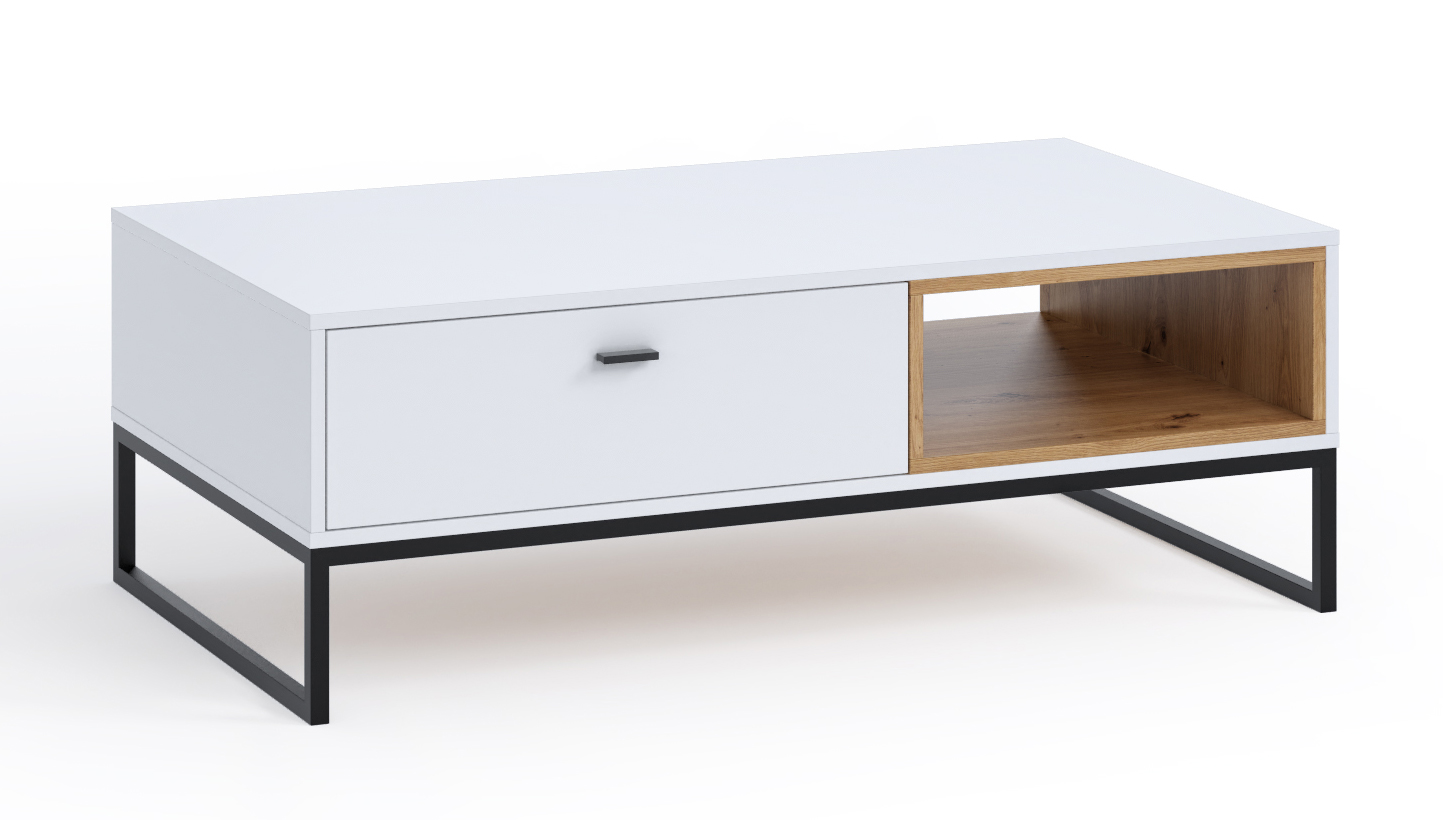Ława z szufladami Bonila dwustronna biała / dąb artisan - zdjęcie 1