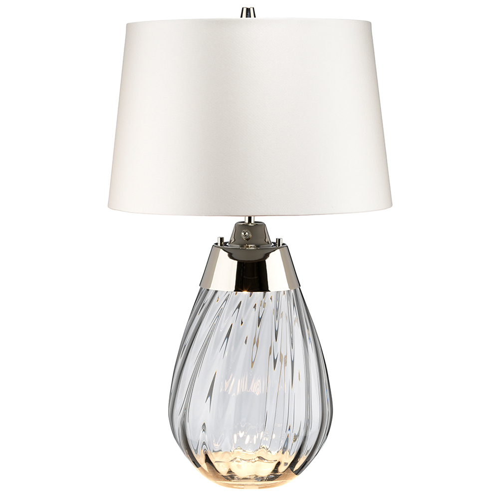 Lampa stołowa Leensy z satyny średnica 35 cm biała/szara - zdjęcie 1