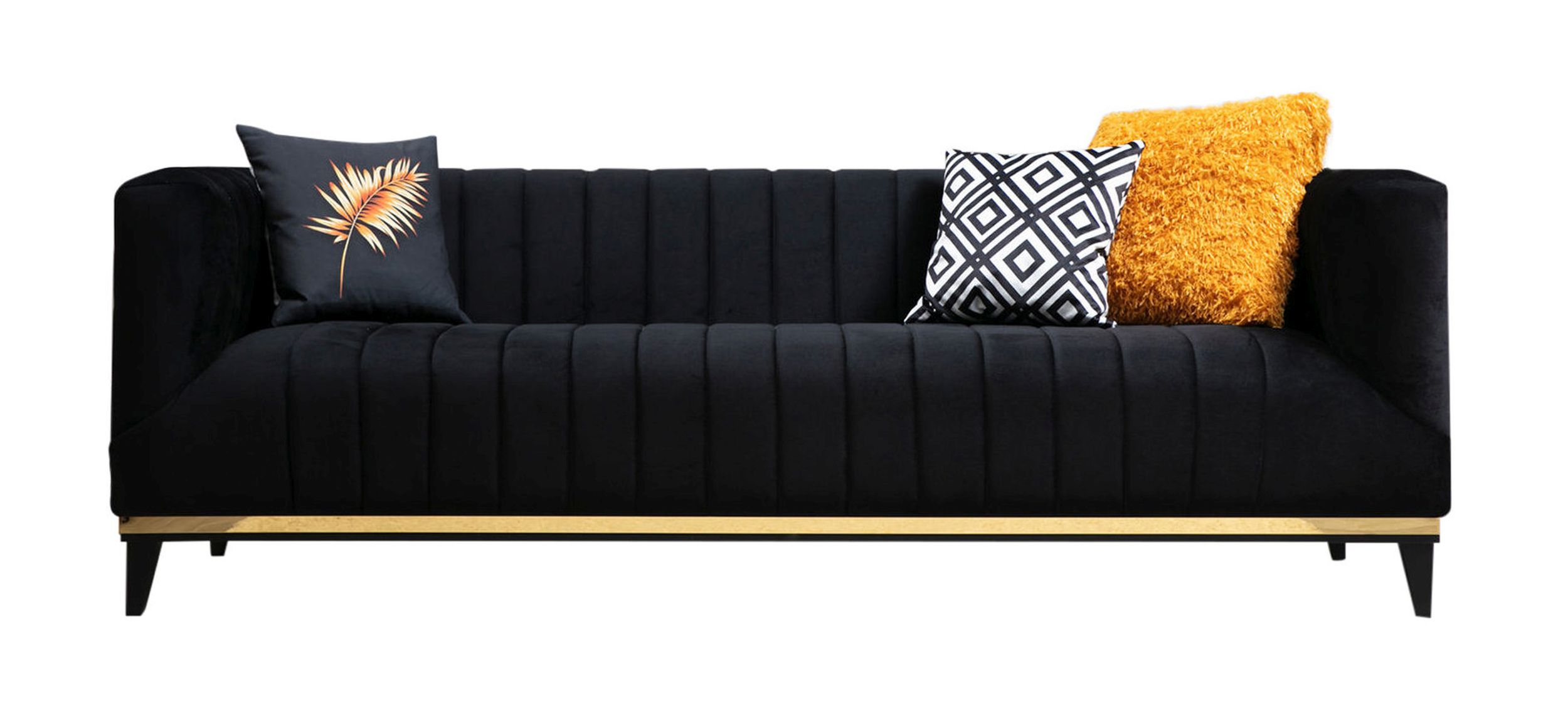 Sofa trzyosobowa Bellino czarna ze złotym zdobieniem - zdjęcie 1