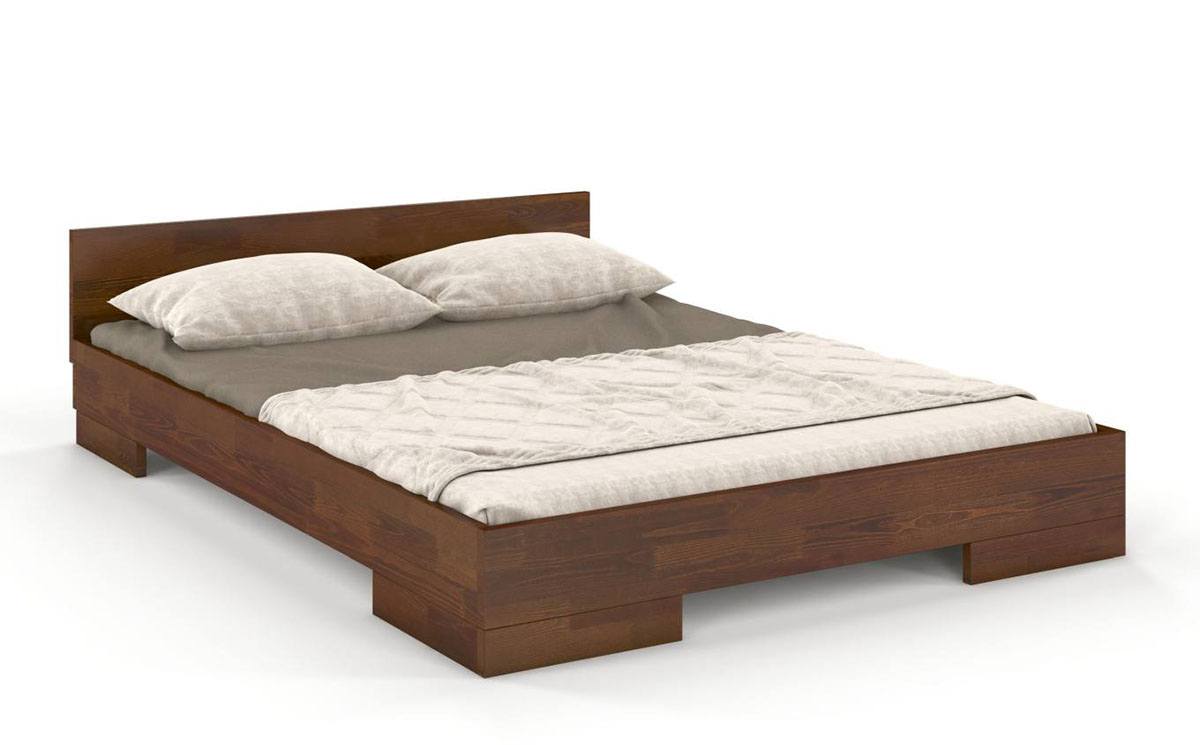 Łóżko Noava z drewna sosnowego niskie 160x200 cm Orzech - zdjęcie 1