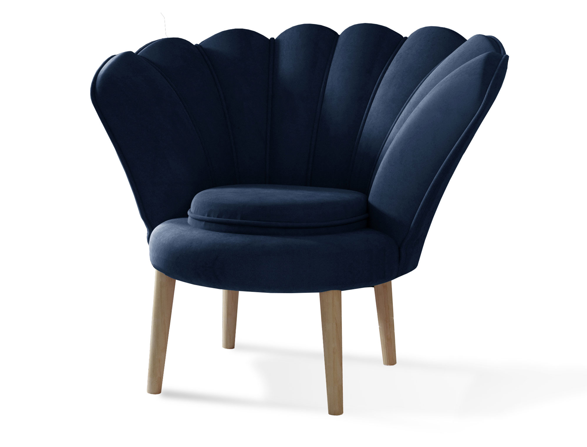 Fotel kubełkowy Transversa na drewnianych nogach granatowy welwet hydrofobowy - zdjęcie 1