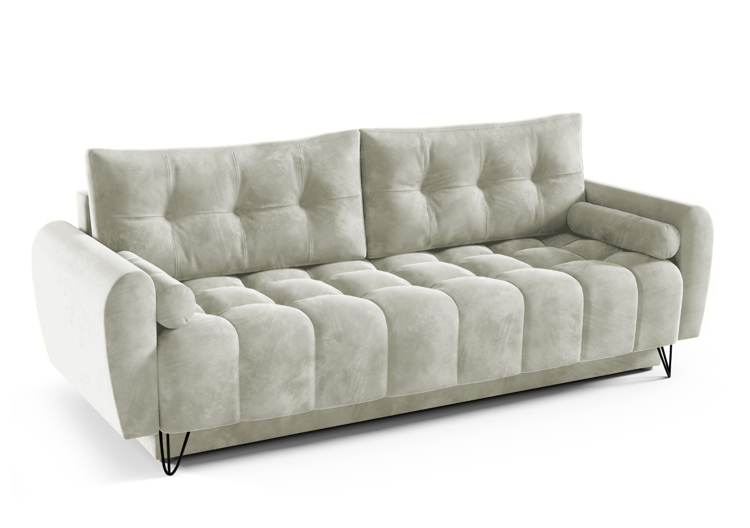 Kanapa rozkładana trzyosobowa Minna kremowa z pojemnikiem welur hydrofobowy - zdjęcie 1