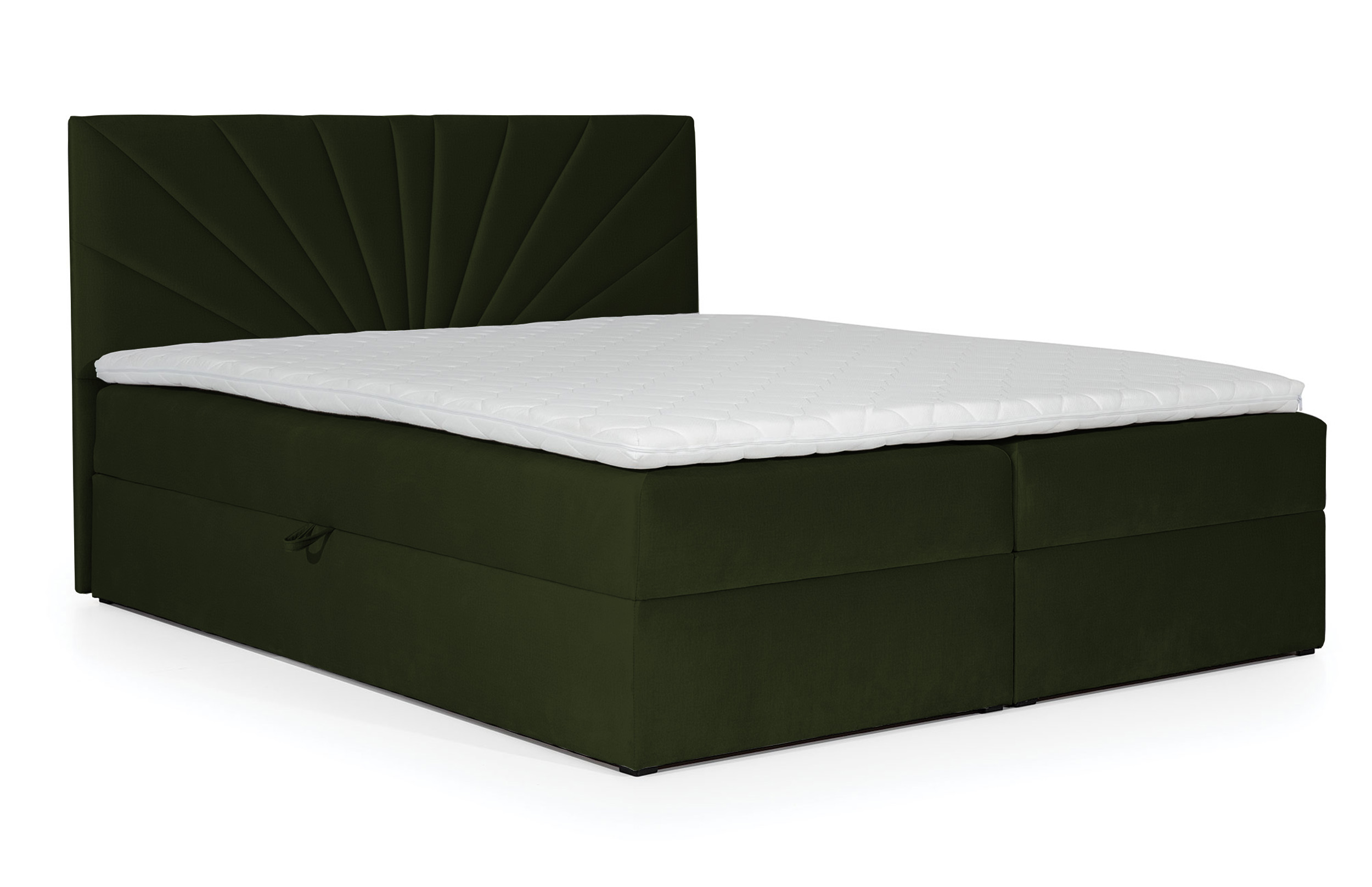Łóżko kontynentalne Potomje 160x200 z dwoma pojemnikami, materacem i topperem oliwkowe hydrofobowe - zdjęcie 1