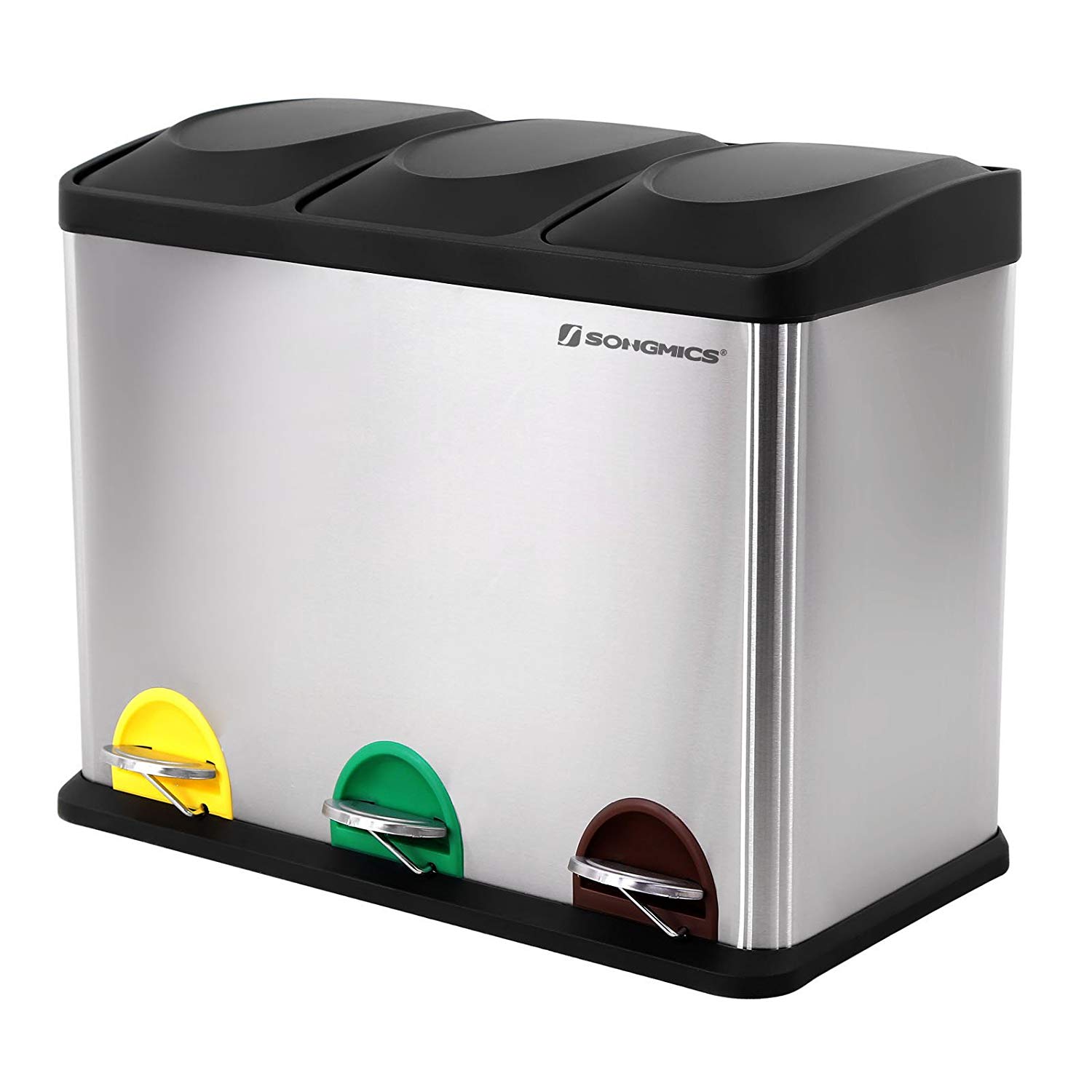 Kosz na śmieci Recykling 45l ze stali nierdzewnej trzykomorowy - zdjęcie 1