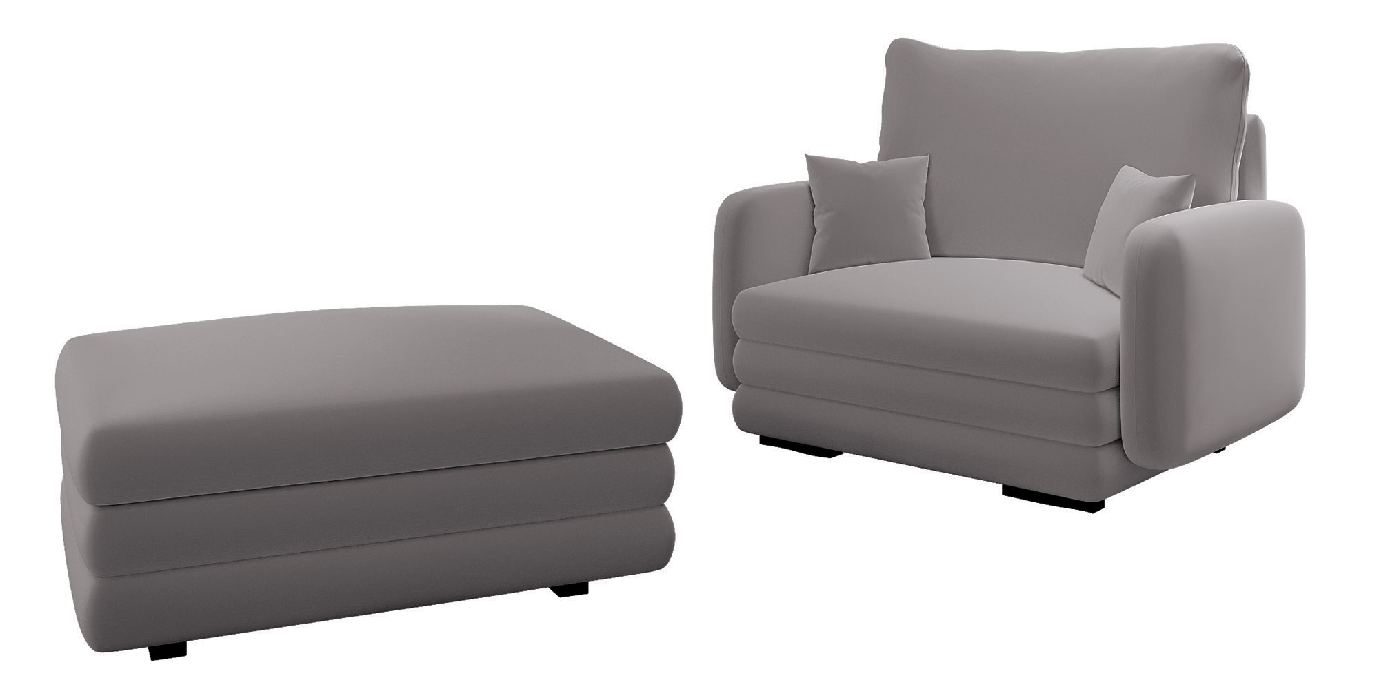 Fotel kubełkowy z podnóżkiem Lincino szary welur - zdjęcie 1