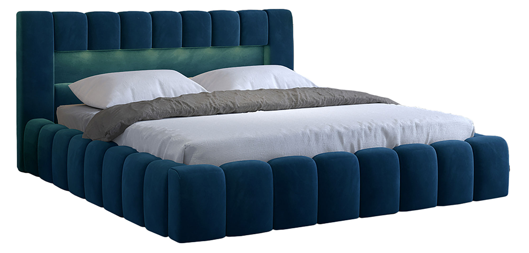 Łóżko tapicerowane 160x200 cm Rodeiro z pojemnikami i oświetleniem granatowe welwet hydrofobowy - zdjęcie 1