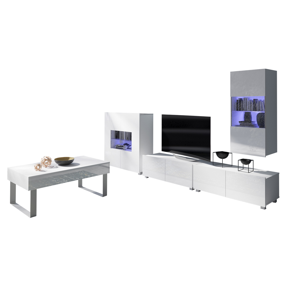 Meblościanka Kirdon z komodą i ławą Biały mat / Biały połysk  - zdjęcie 2