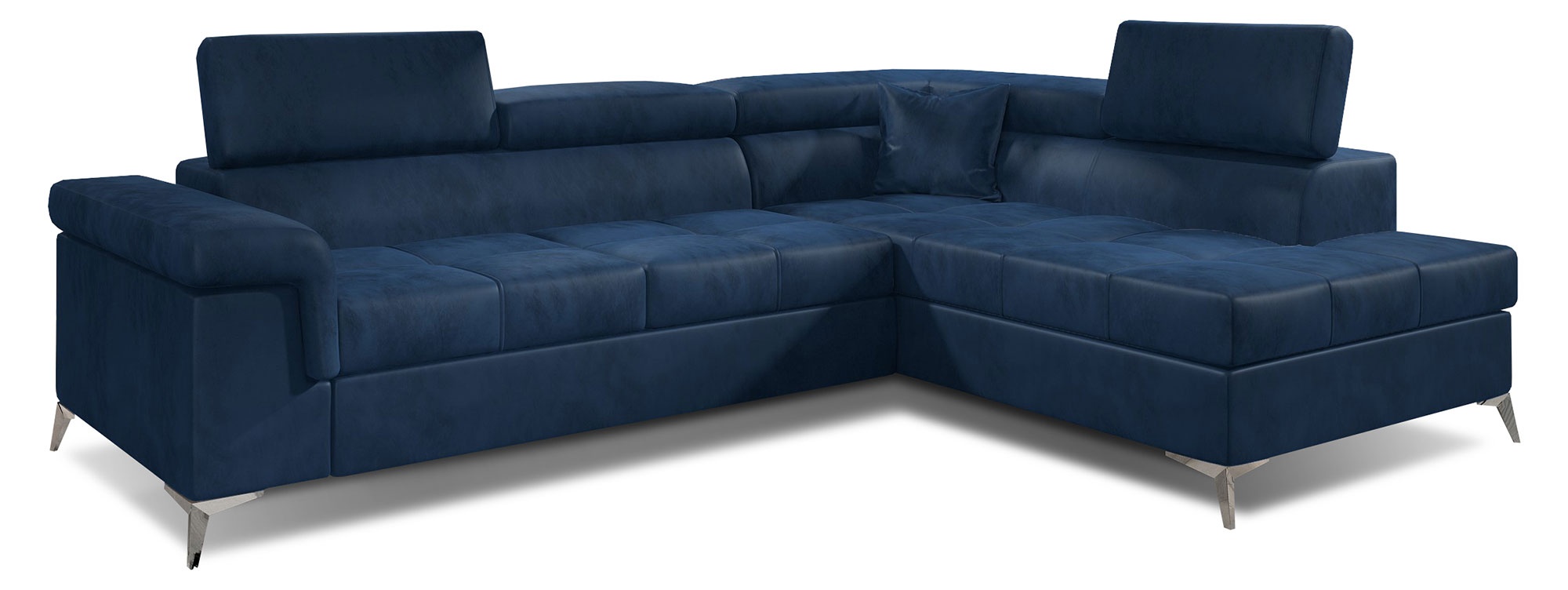 Narożnik z funkcją spania Bissao L-kształtny z pojemnikiem granatowy welwet hydrofobowy prawostronny - zdjęcie 1