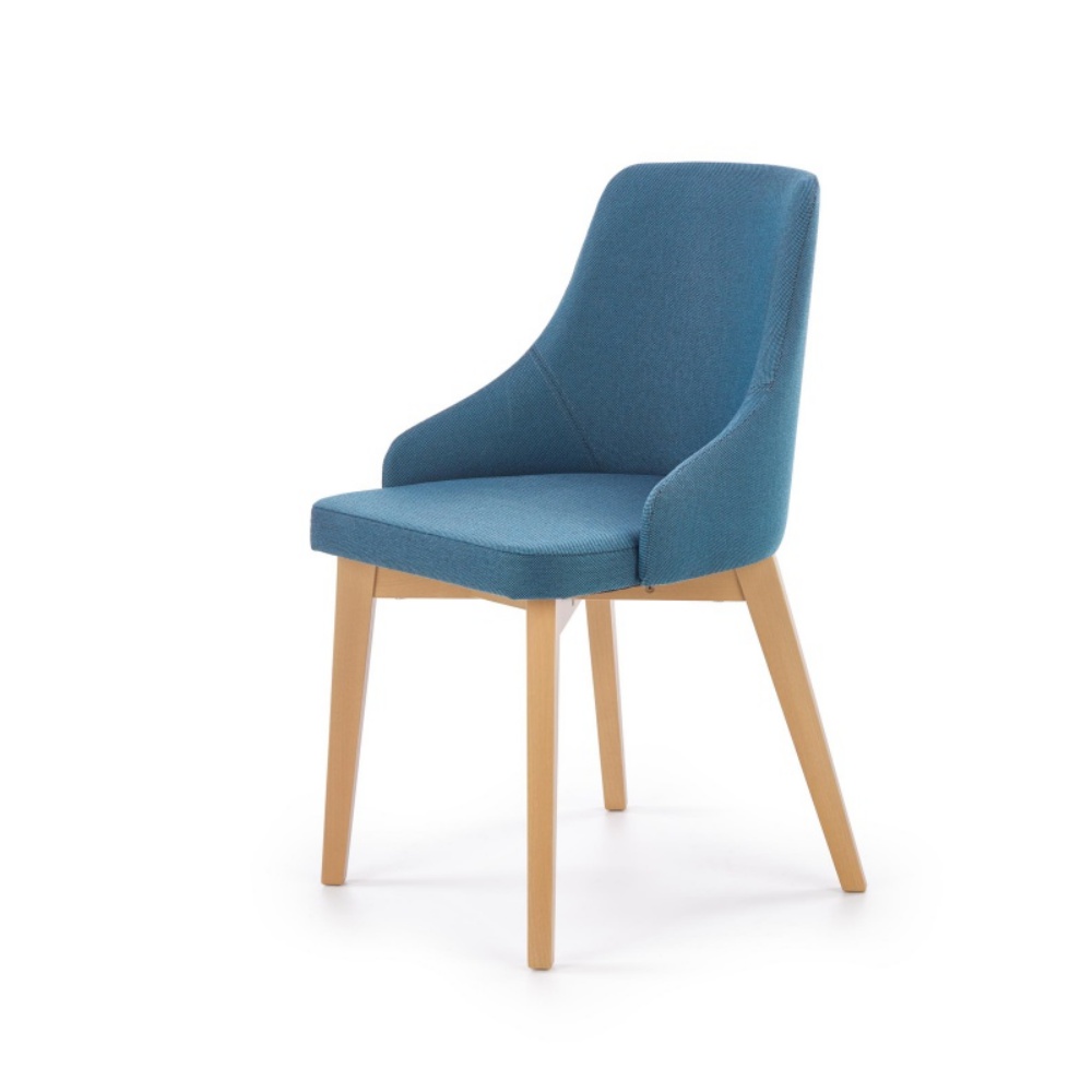 Krzesło tapicerowane Berlas niebieskie - dąb miodowy