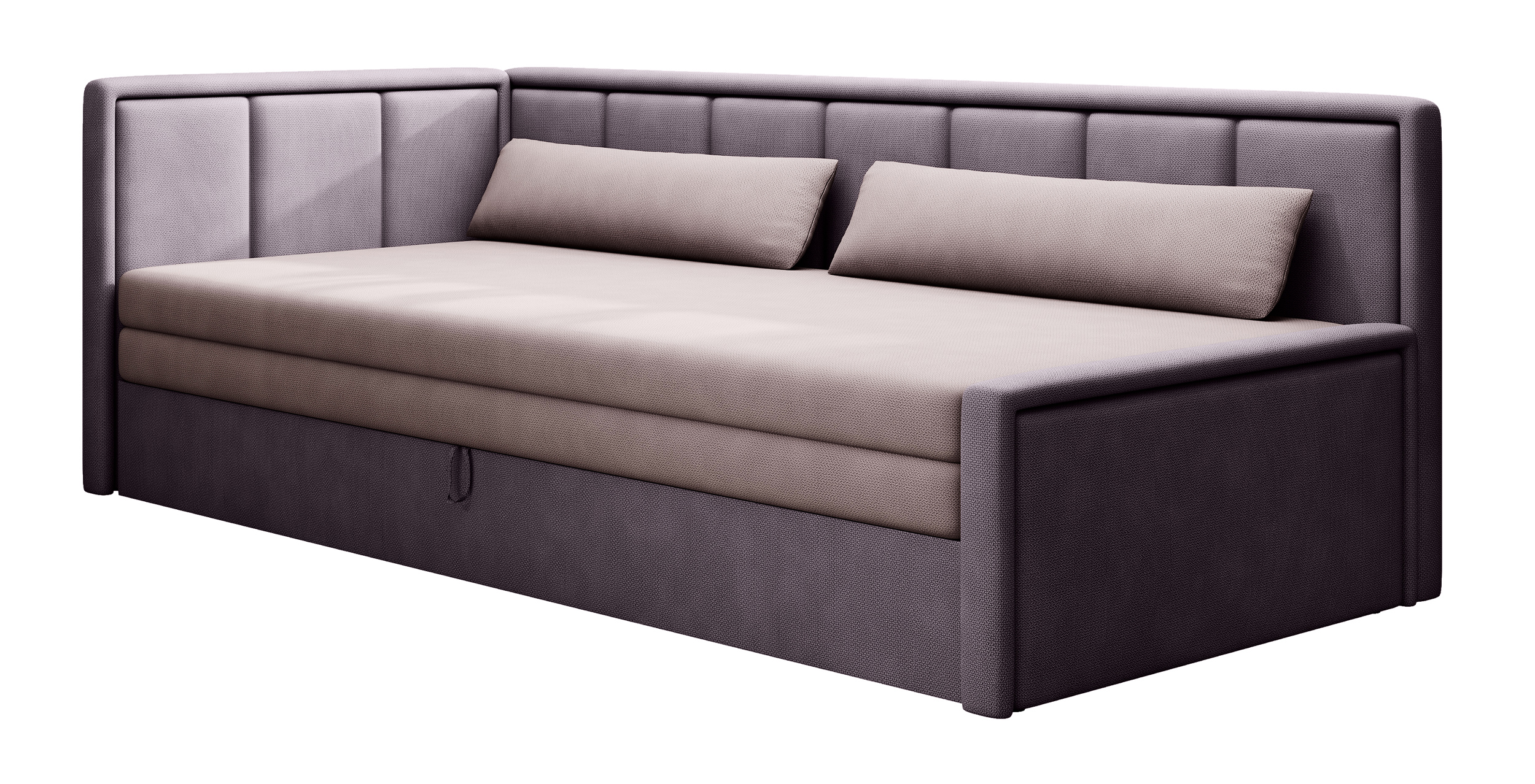 Łóżko młodzieżowe Caprili z pojemnikiem różowe/wrzosowe lewostronne - zdjęcie 1