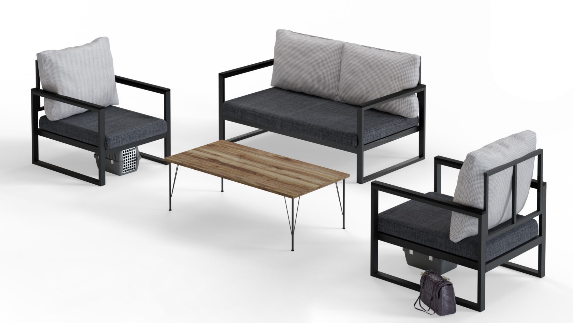 Zestaw ogrodowy Prantly czteroosobowy ze stolikiem kawowym antracytowy - zdjęcie 1
