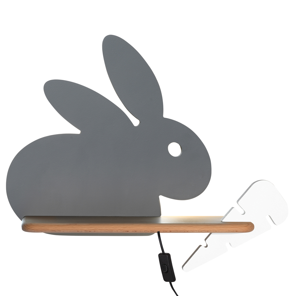 Kinkiet ścienny do pokoju dziecięcego Dreamie królik z przewodem szary - zdjęcie 1