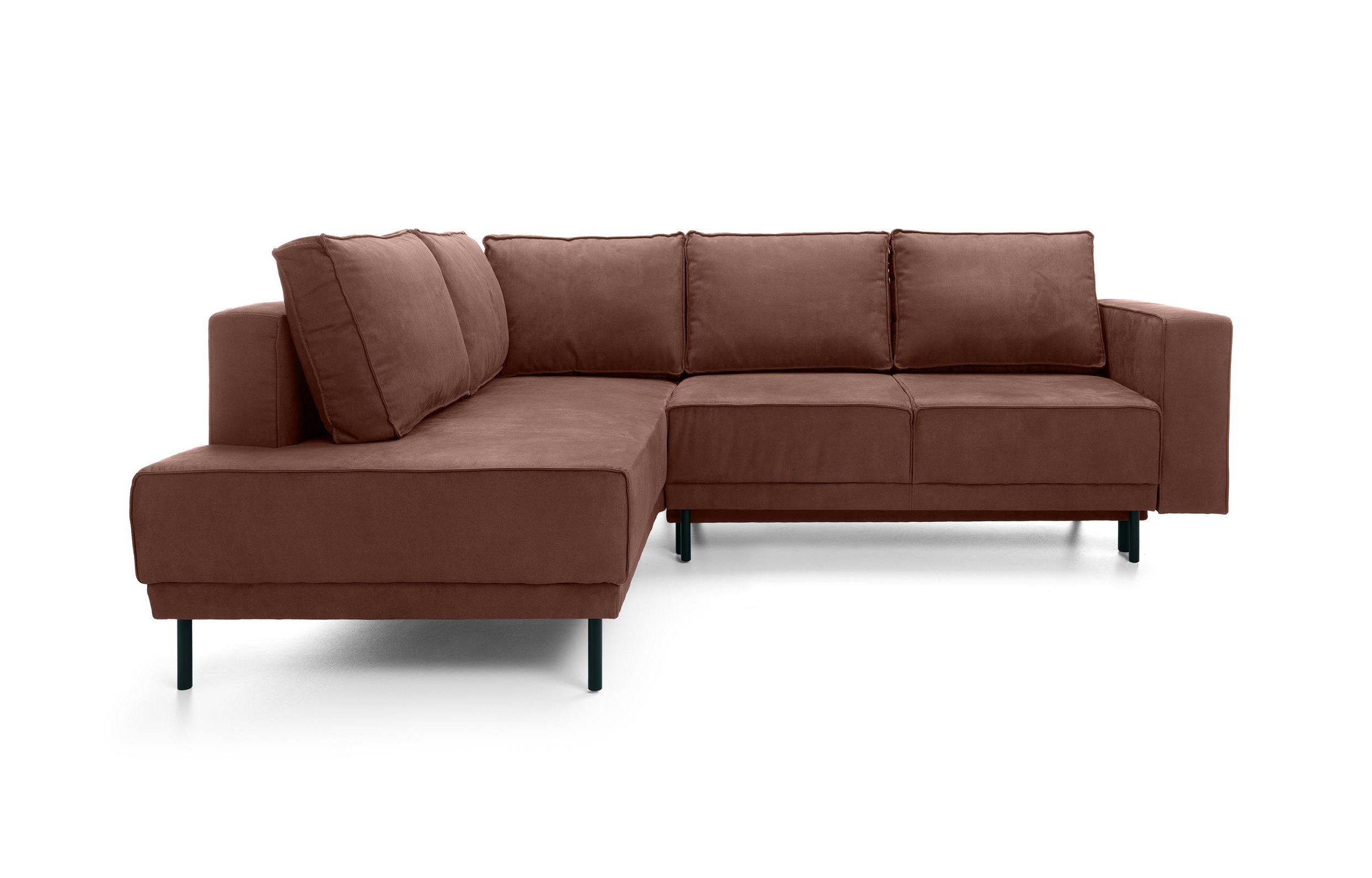 Narożnik z funkcją spania Rodario z pojemnikiem ciemnobrązowy hydrofobowy lewostronny