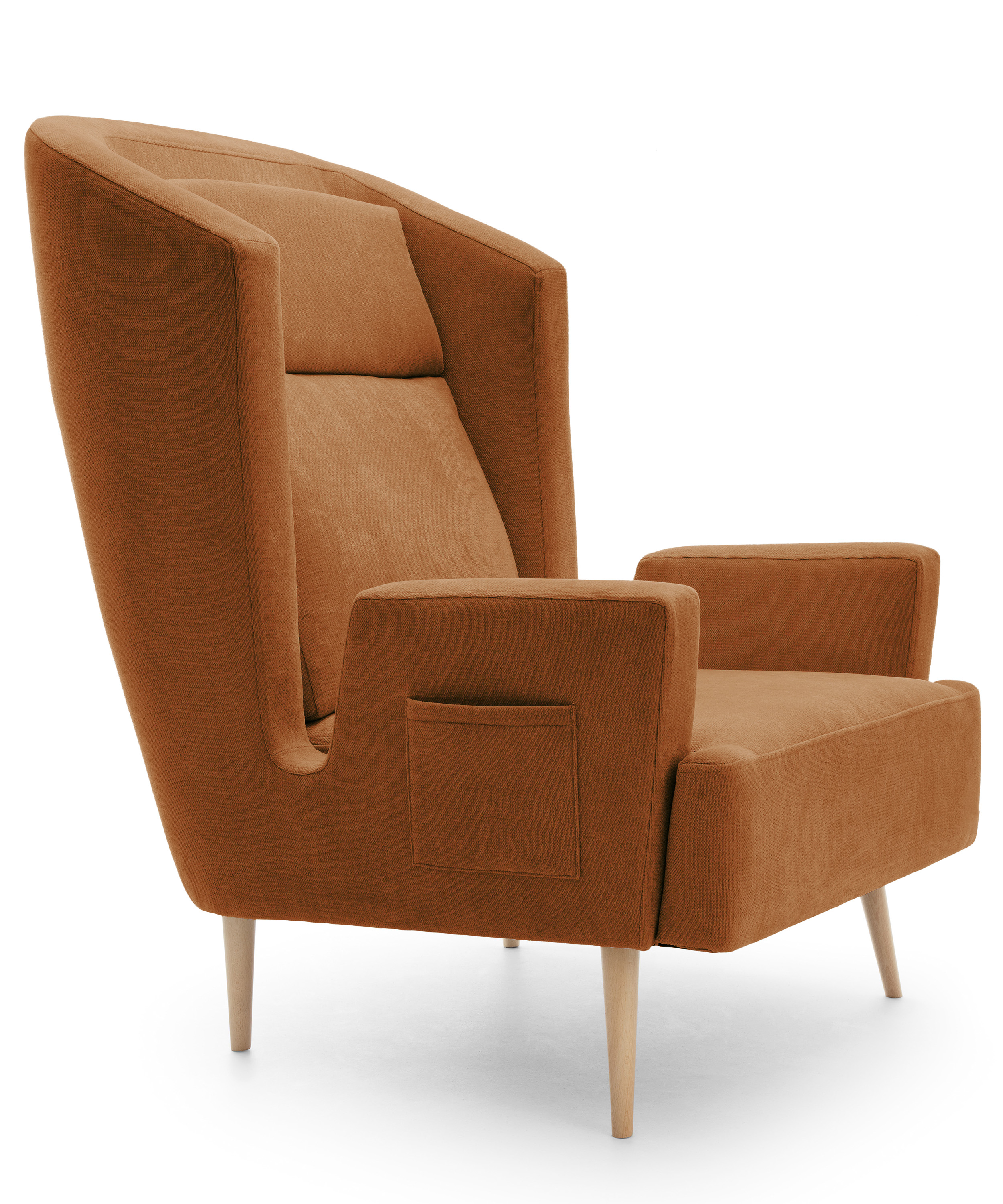 Fotel wypoczynkowy uszak Tegmine z gazetnikiem w podłokietniku miedziany plecionka hydrofobowa - zdjęcie 1