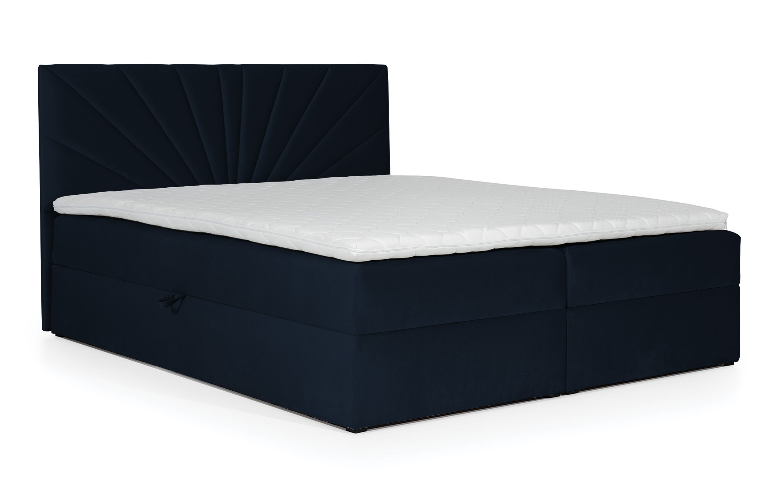 Łóżko kontynentalne Potomje 140x200 z dwoma pojemnikami, materacem i topperem granatowe hydrofobowe - zdjęcie 1