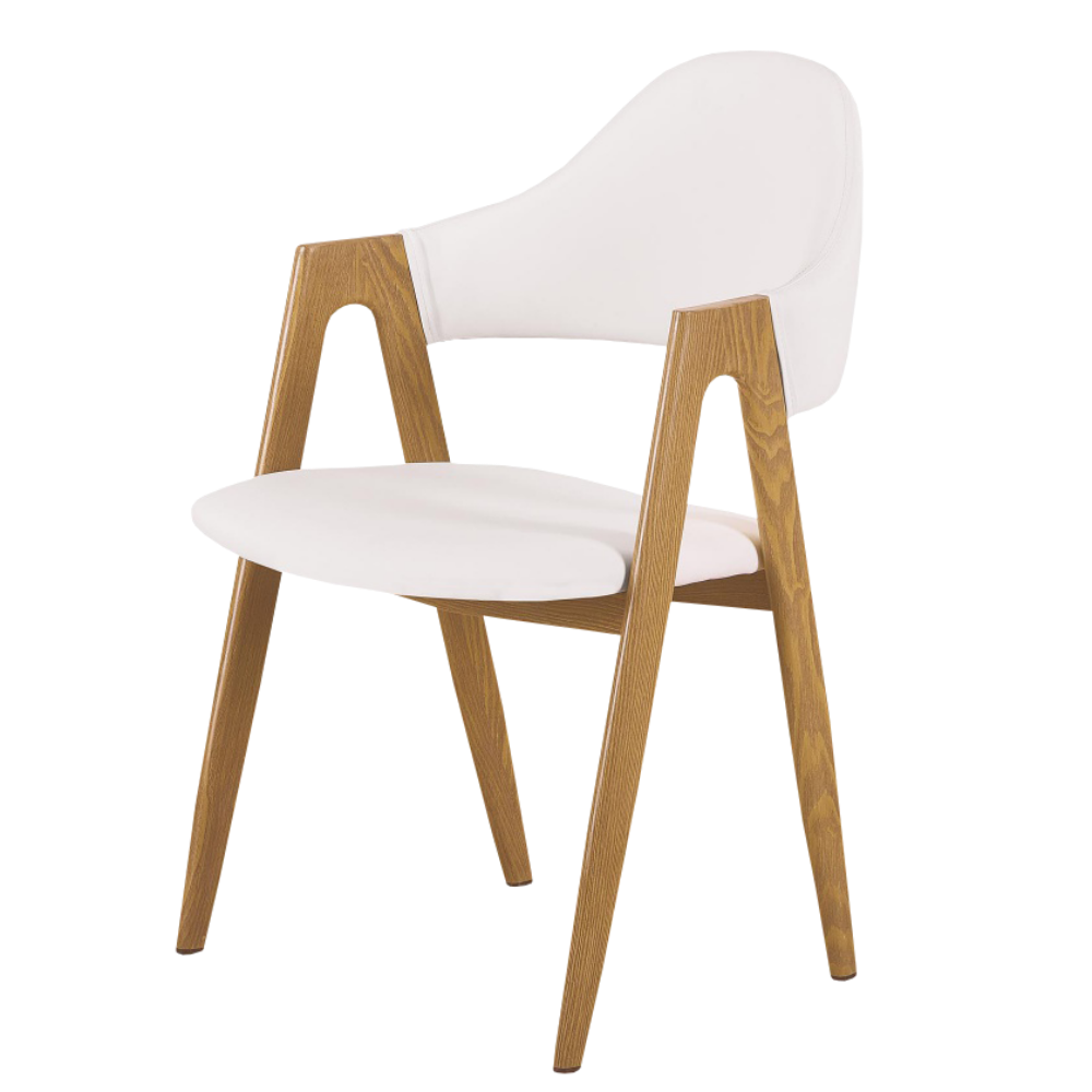 Krzesło tapicerowane Sherris białe - dąb miodowy - zdjęcie 1