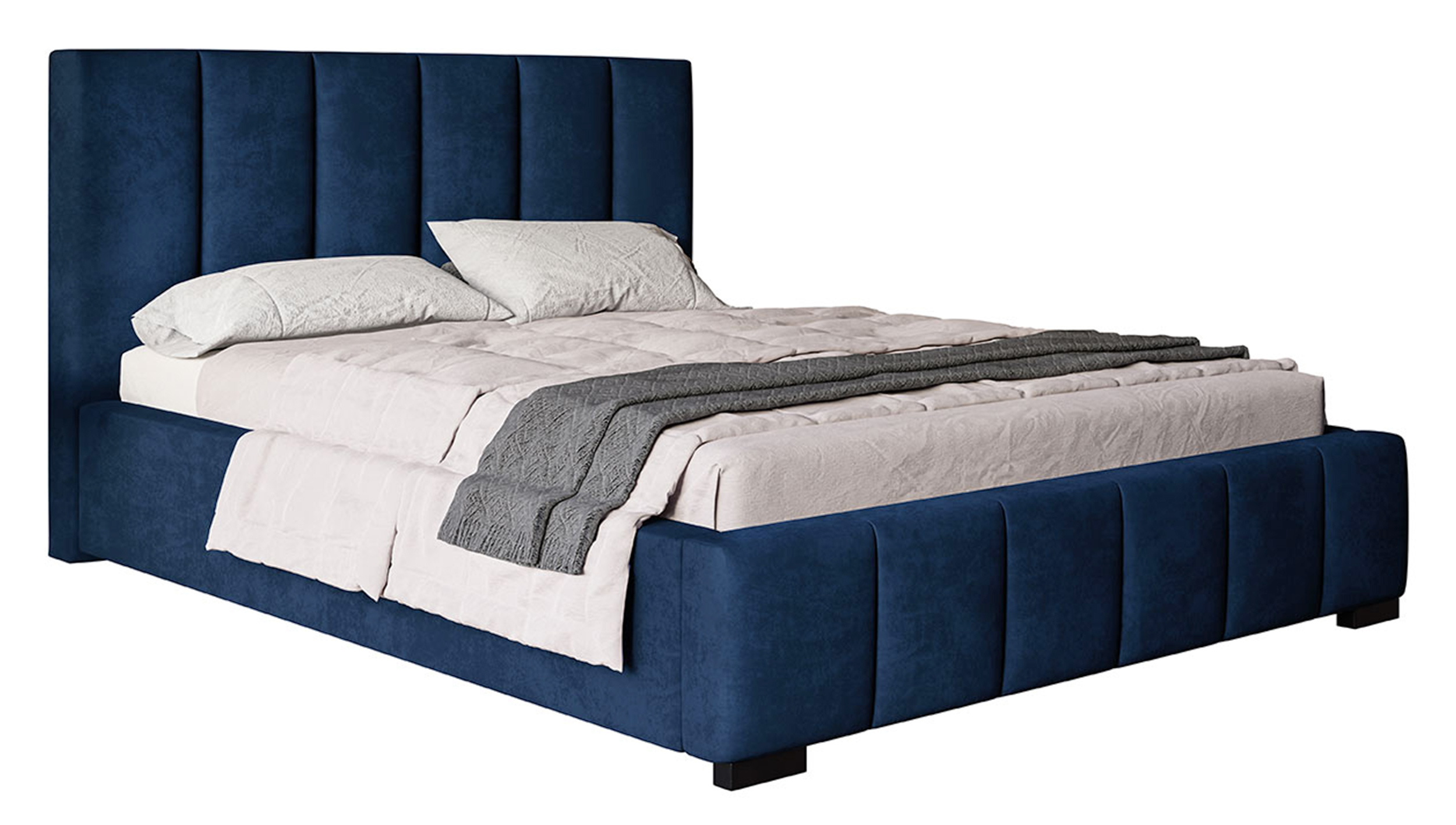 Łóżko tapicerowane 160x200 cm Forestera z pojemnikiem i pionowymi przeszyciami granatowe - zdjęcie 1
