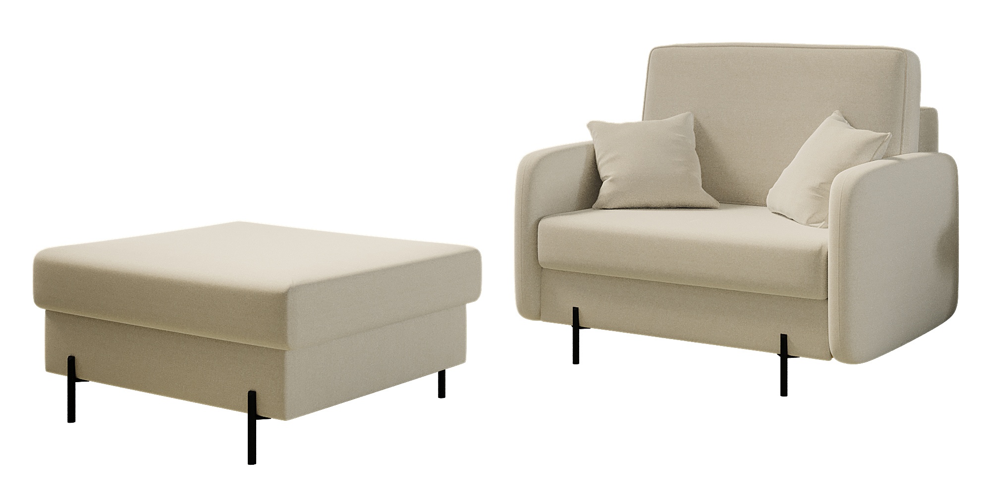 Fotel kubełkowy z podnóżkiem Solferina beżowy w tkaninie łatwoczyszczącej - zdjęcie 1