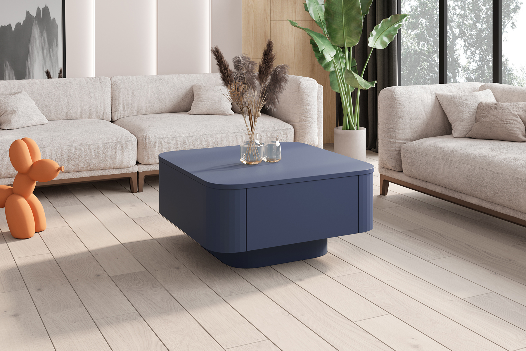 Stolik kawowy Hilexed 80x80 cm granatowy mat z szufladą