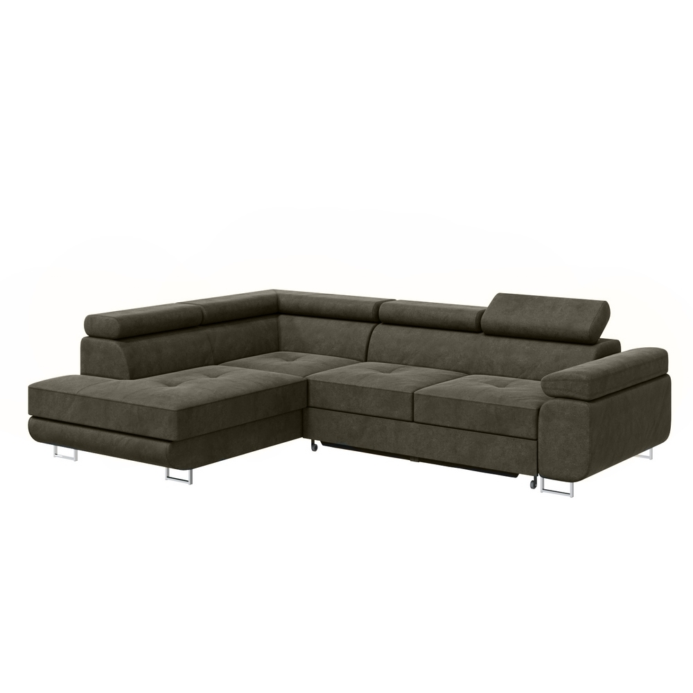 Narożnik rozkładany Stevil L-kształtny z pojemnikiem oliwkowy w tkaninie hydrofobowej lewostronny - zdjęcie 1