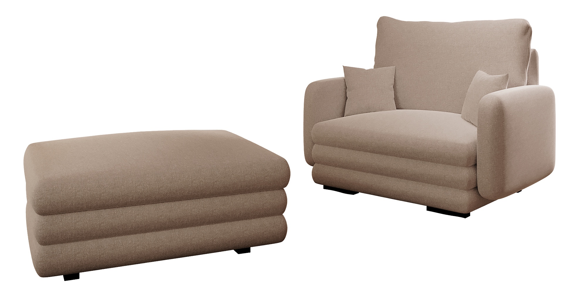 Fotel kubełkowy z podnóżkiem Lincino brązowy w tkaninie łatwoczyszczącej - zdjęcie 1