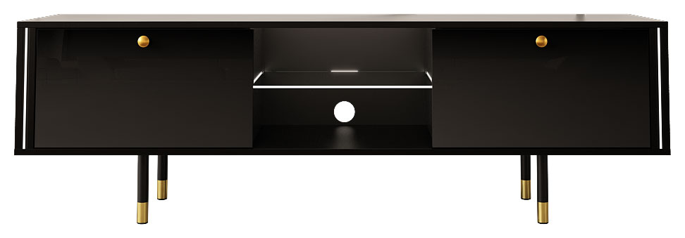 Szafka RTV Artvin 160 cm czarna / czarny połysk z led - zdjęcie 1