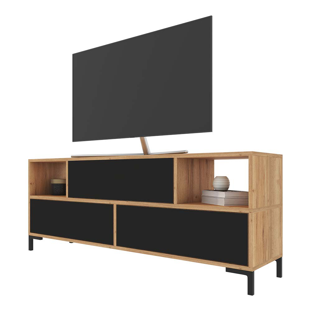 Szafka RTV Wirnar dąb lancelot z czarnymi frontami - zdjęcie 1