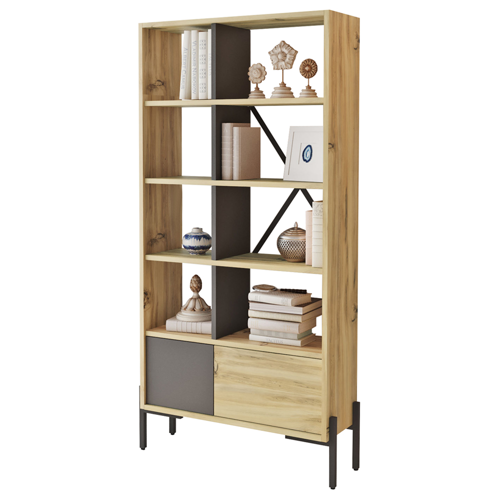 Regał na książki Bejone antracytowy/dąb - zdjęcie 1