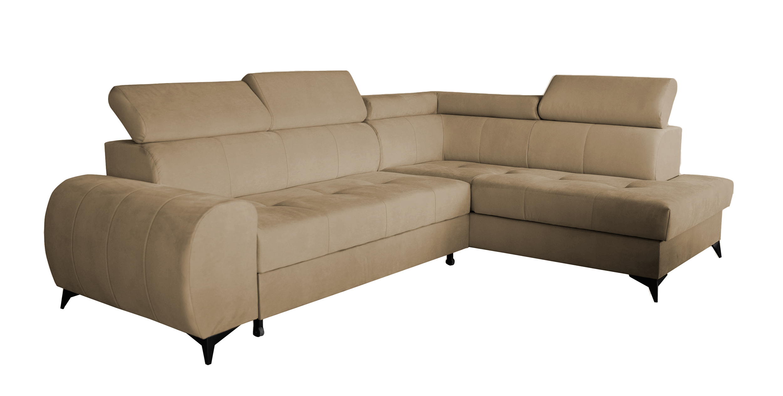 Narożnik z funkcją spania Palawano L-kształtny z pojemnikiem beżowy velvet prawostronny - zdjęcie 1