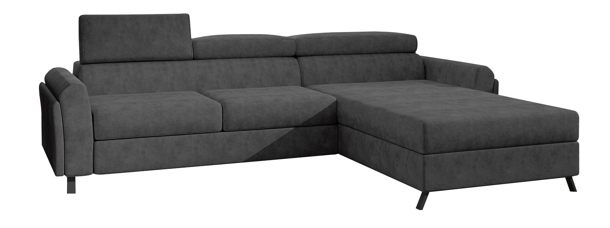 Narożnik z funkcją spania Melegueta L-kształtny z pojemnikiem ciemnoszary prawostronny