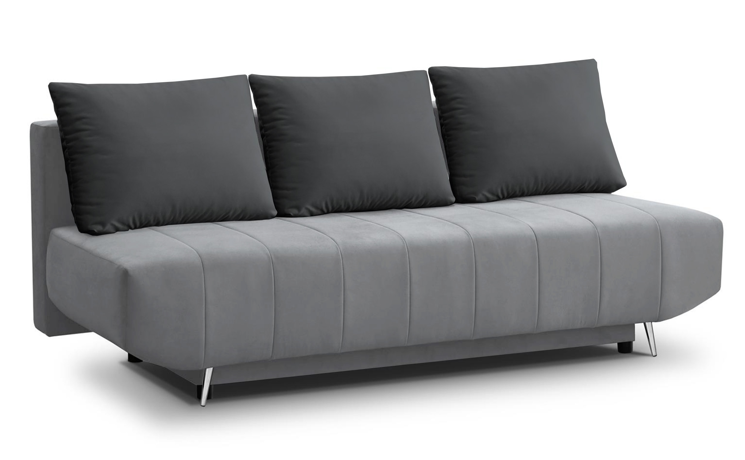 Kanapa rozkładana Ambonara z pojemnikiem trzyosobowa jasnoszara plusz - zdjęcie 1