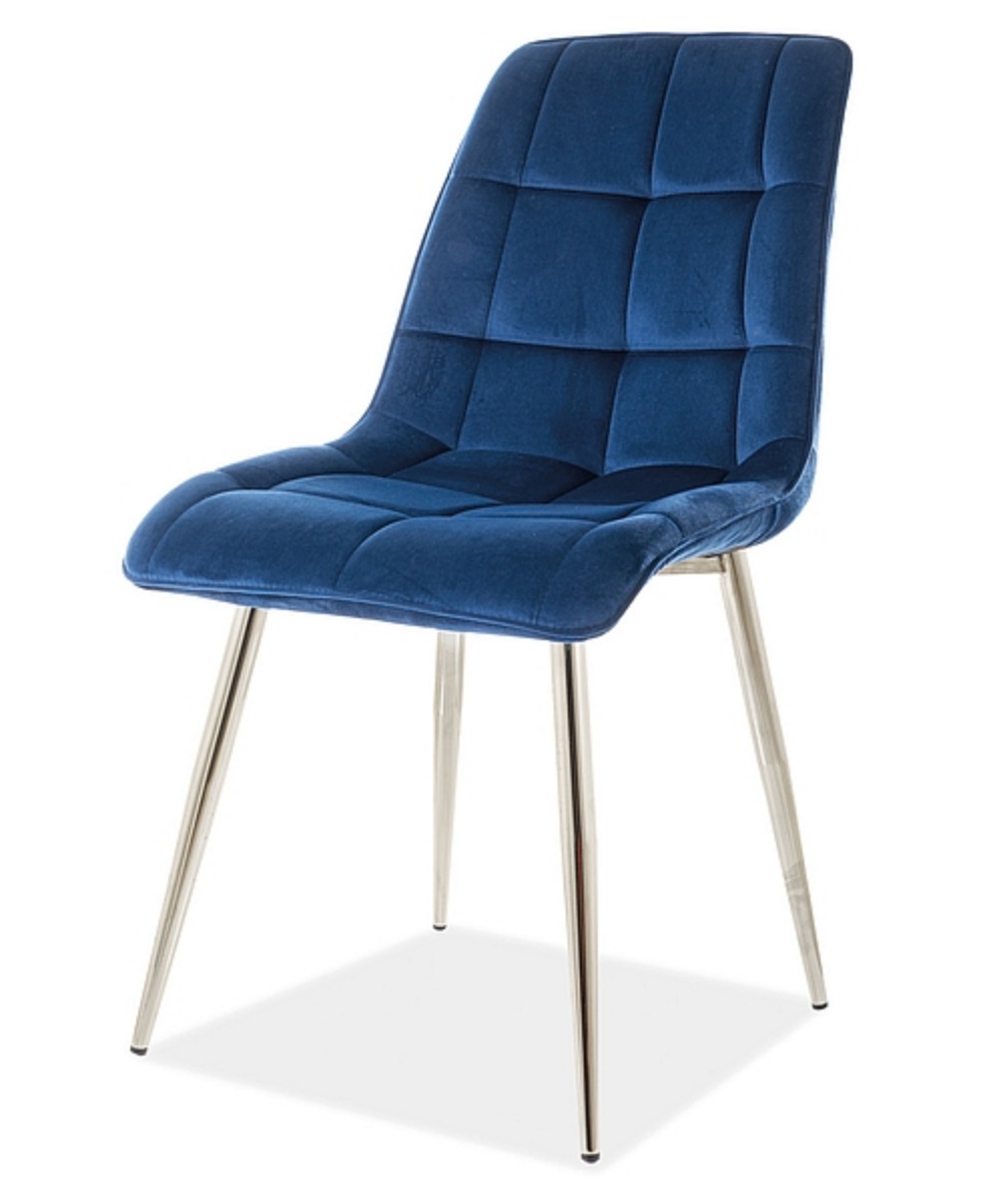 Krzesło tapicerowane Briare granatowe na srebrnych nóżkach