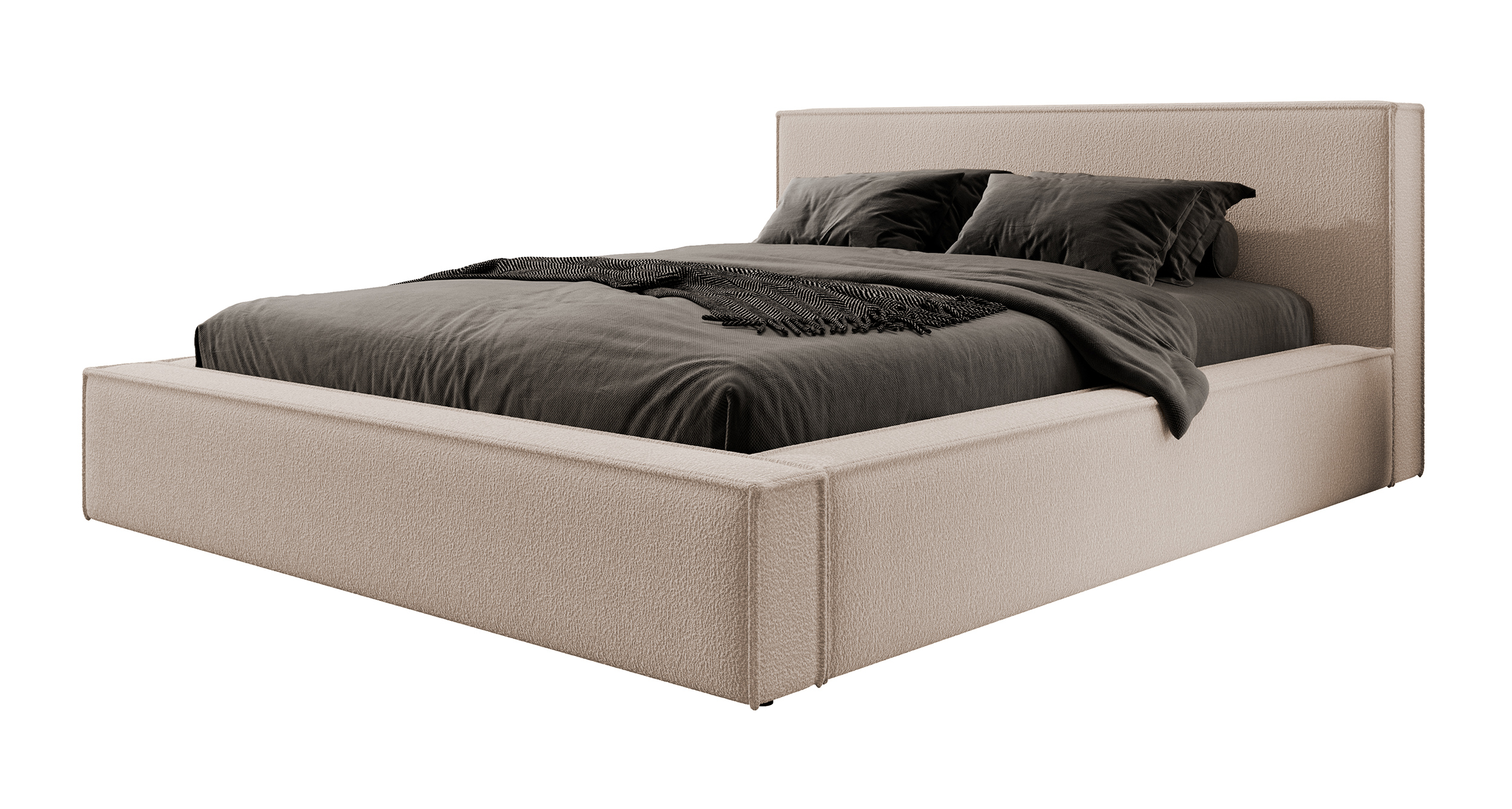 Łóżko tapicerowane 140x200 cm Bocalio z pojemnikiem stelaż metalowy beżowe boucle - zdjęcie 1