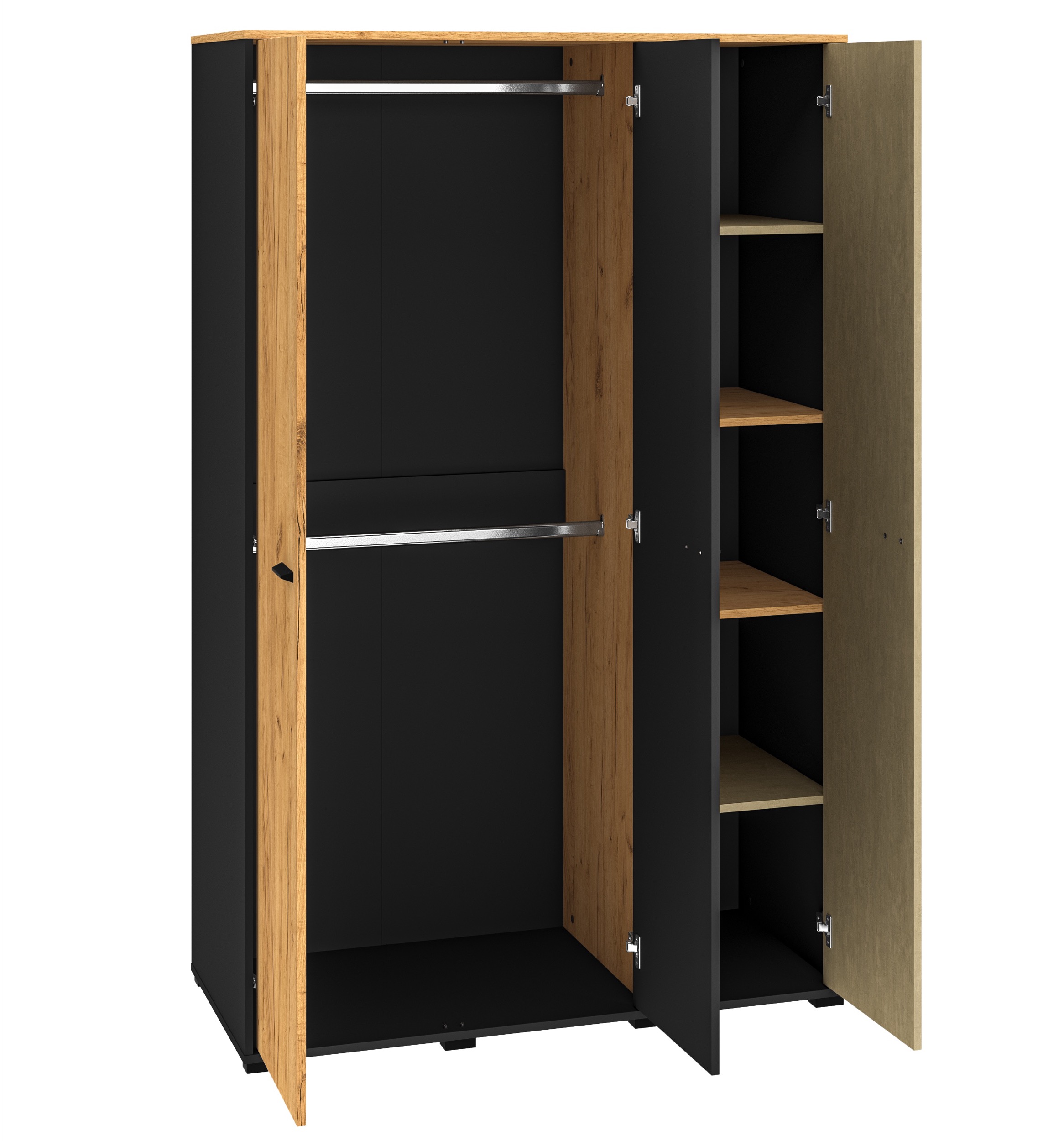 Szafa młodzieżowa trzydrzwiowa Colt z drążkami i półkami 120 cm dąb craft/czarny/stal